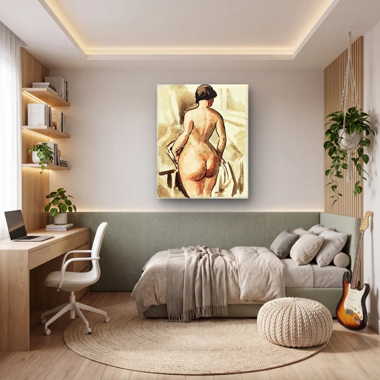 Carl Newman – Woman showing her nude bum. Standing Female Nude No. 5 cam tablo — genç odasında