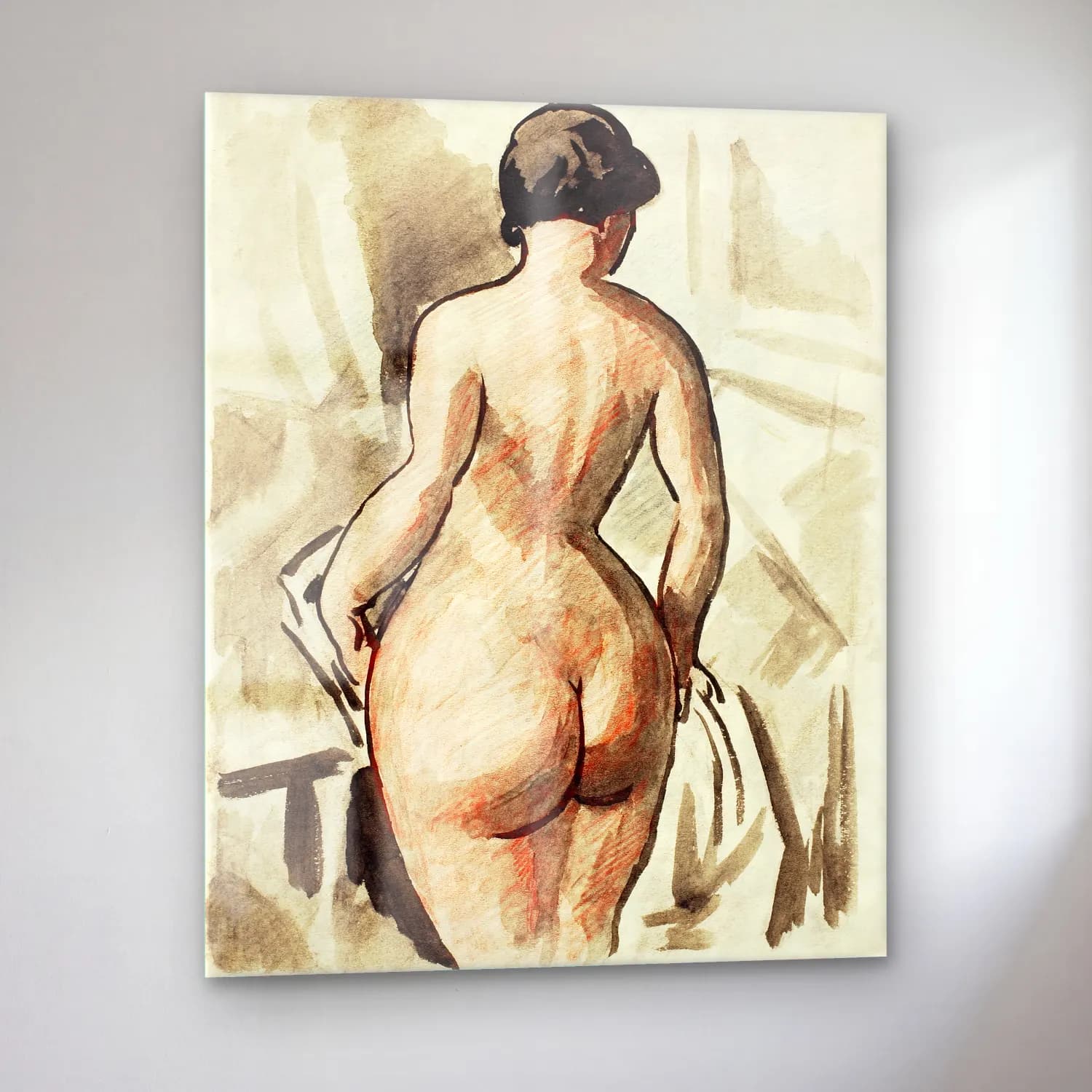 Carl Newman – Woman showing her nude bum. Standing Female Nude No. 5 cam tablo — sol açıdan görünüm