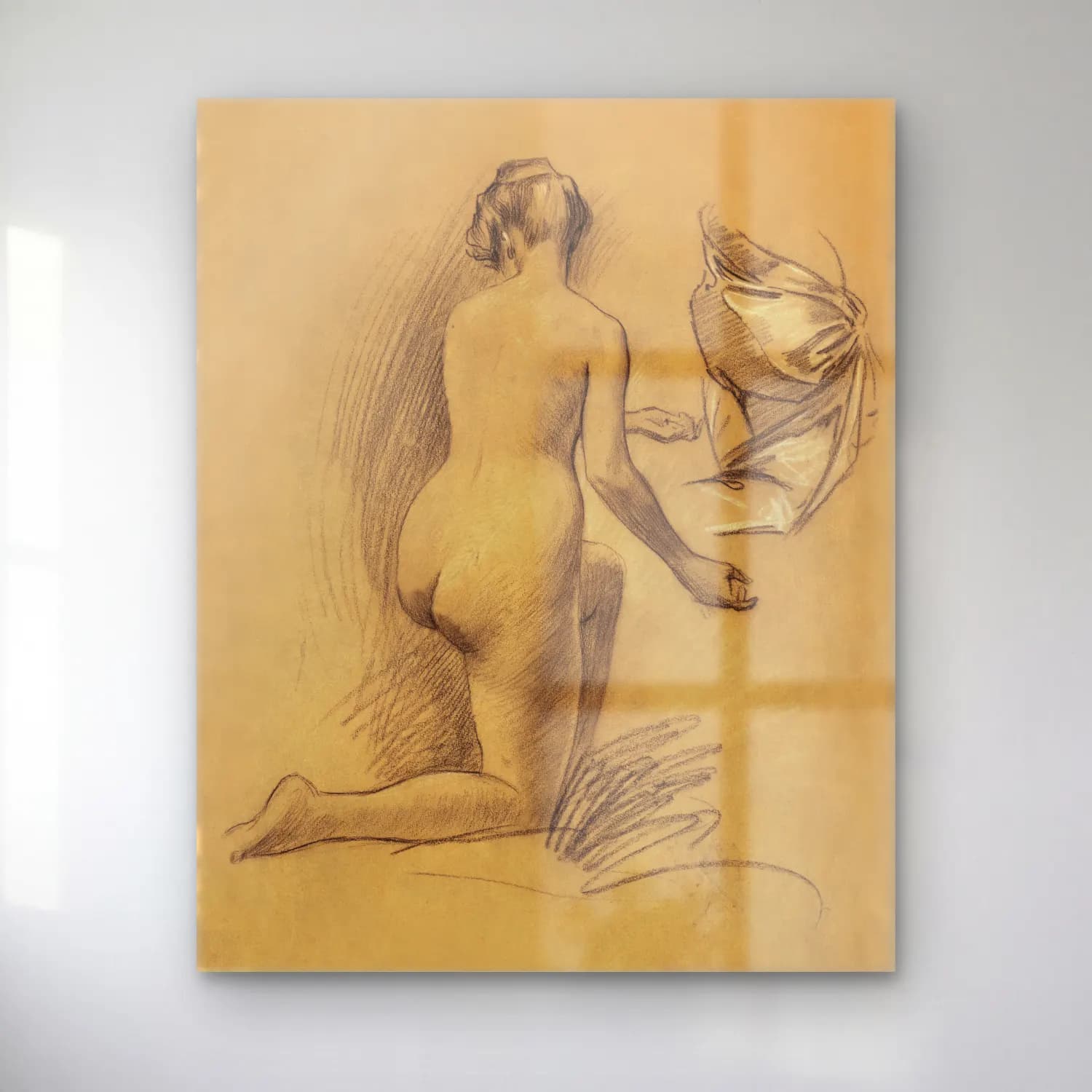 Louis Schaettle – Woman showing her nude bum. Study of Kneeling Nude Figure cam tablo — Louis Schaettle – Woman showing her nude bum. Study of Kneeling Nude Figure — karakalem figür çalışması