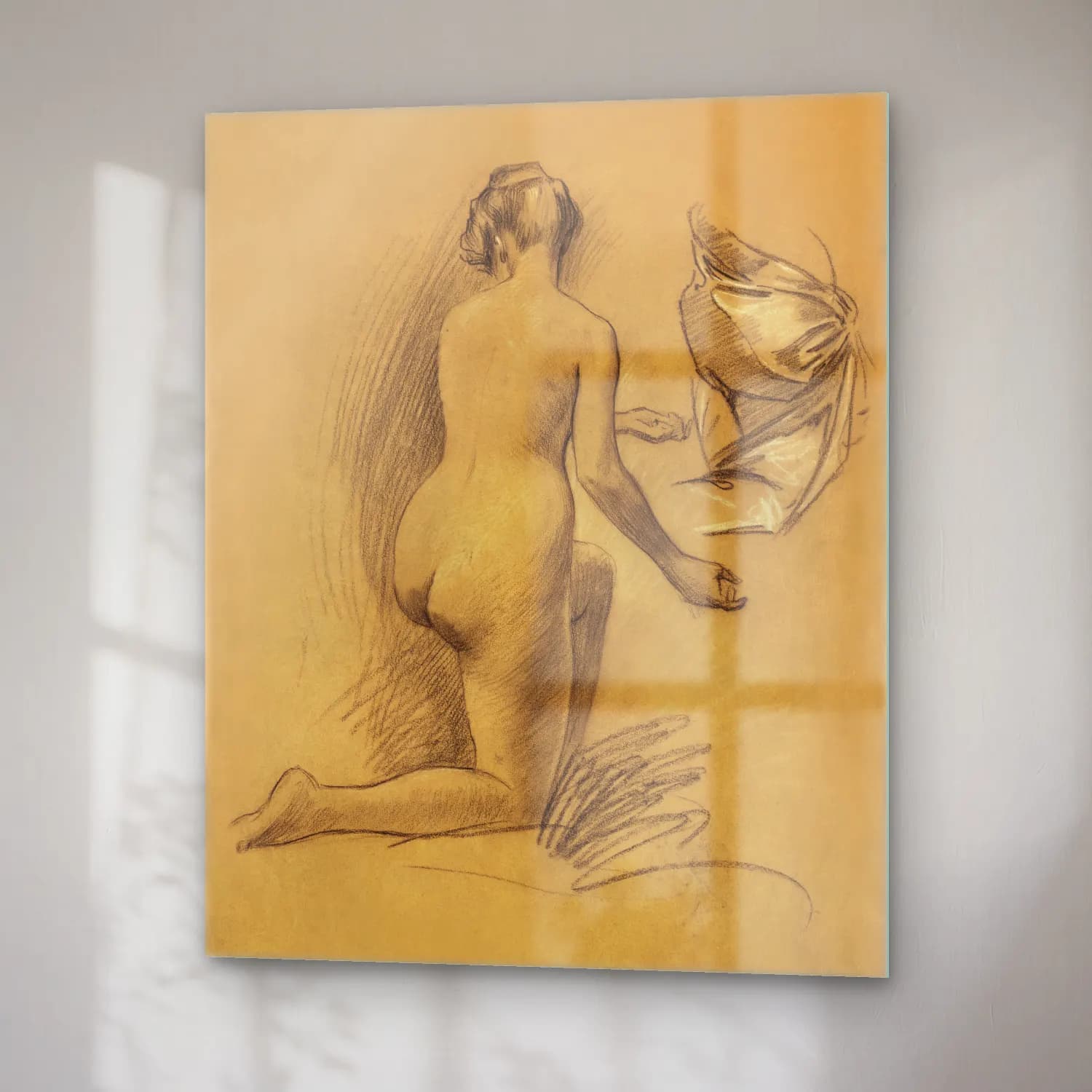 Louis Schaettle – Woman showing her nude bum. Study of Kneeling Nude Figure cam tablo — sağ açıdan görünüm