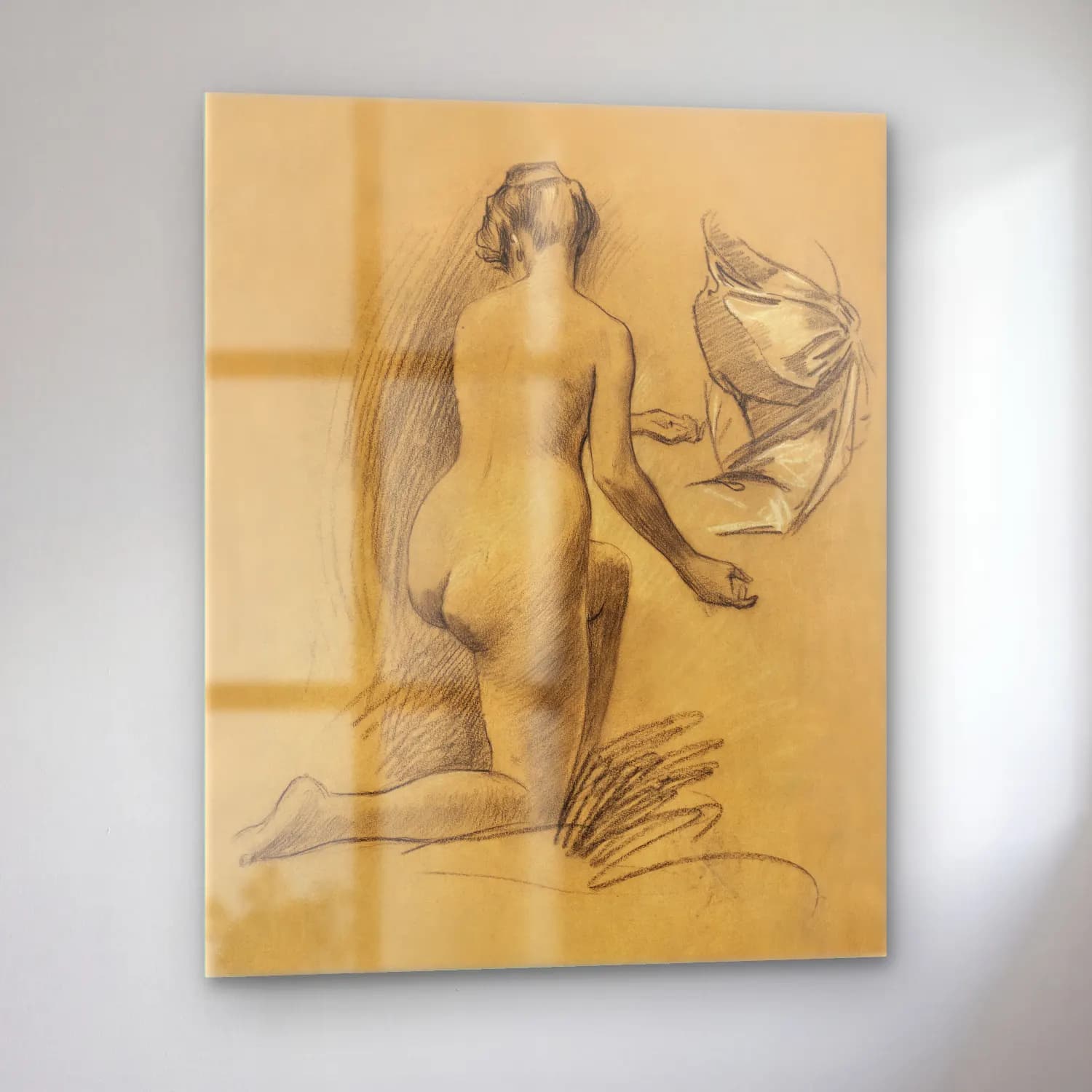 Louis Schaettle – Woman showing her nude bum. Study of Kneeling Nude Figure cam tablo — sol açıdan görünüm