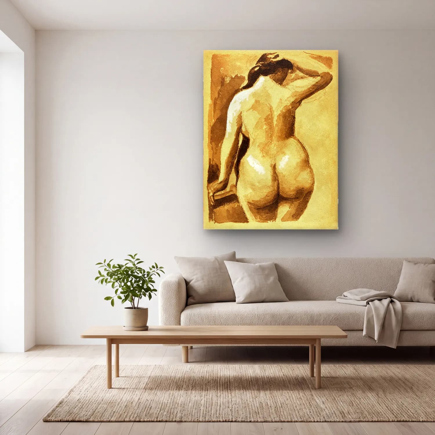 Carl Newman – Woman showing off naked bum, vintage nude illustration.… cam tablo — açık renk salonda