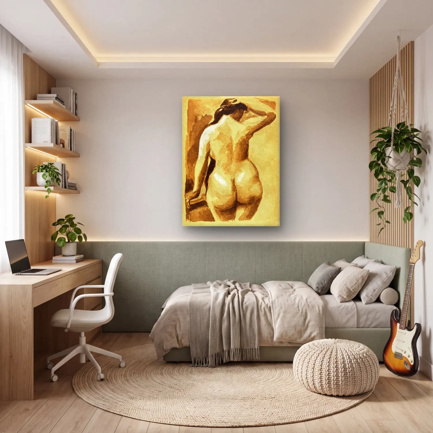Carl Newman – Woman showing off naked bum, vintage nude illustration.… cam tablo — genç odasında