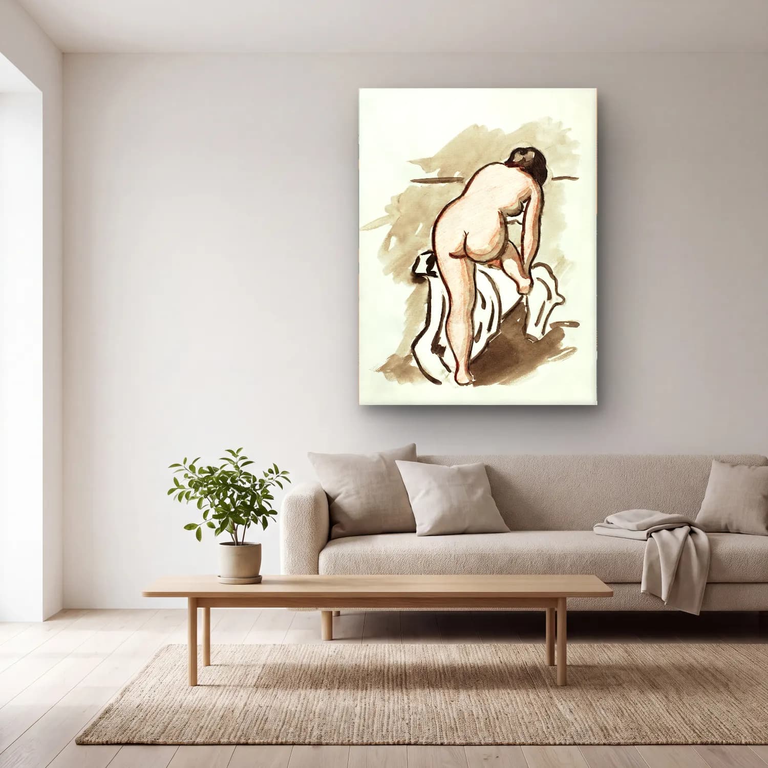 Carl Newman – Woman showing off naked bum, vintage nude illustration.… – Siyah Beyaz Tonlar cam tablo — açık renk salonda