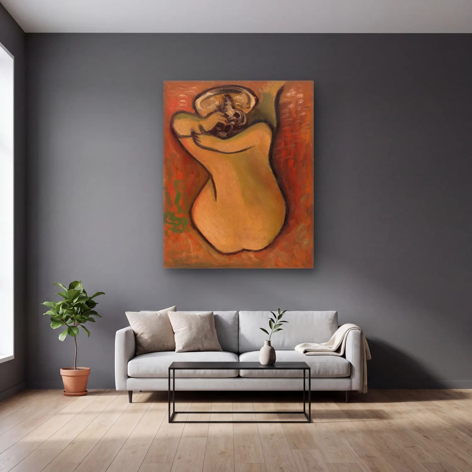 Mikuláš Galanda – Woman washing herself cam tablo — gri duvarlı salonda