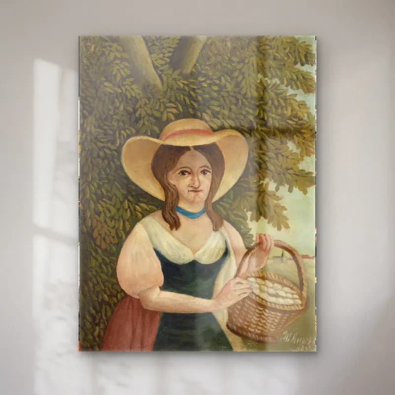 Henri Rousseau – Woman with Basket of Eggs (La Femme au panier d Åufs) cam tablo — Henri Rousseau – Woman with Basket of Eggs (La Femme au panier d Åufs) — yağlı boya kadın portresi