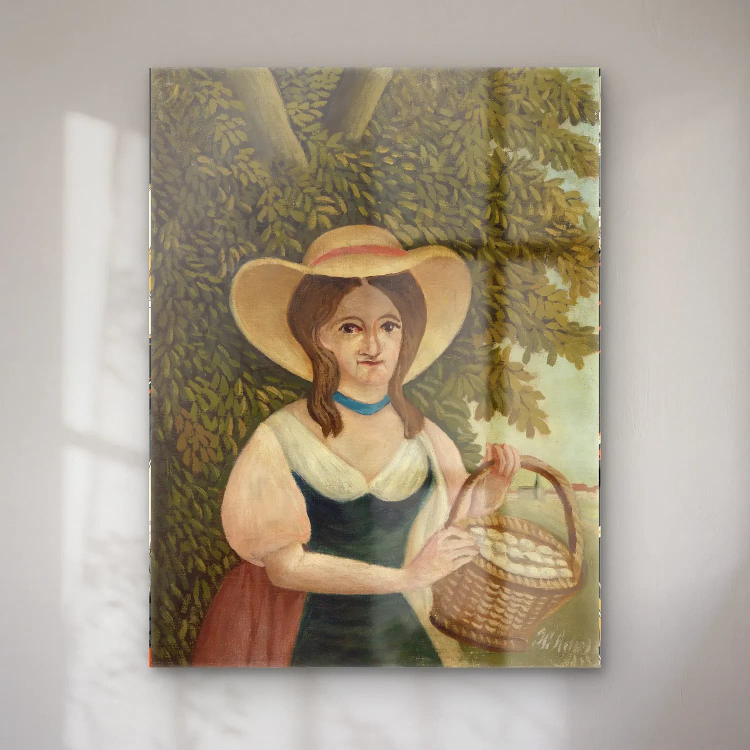 Henri Rousseau – Woman with Basket of Eggs (La Femme au panier d Åufs) cam tablo — Henri Rousseau – Woman with Basket of Eggs (La Femme au panier d Åufs) — yağlı boya kadın portresi