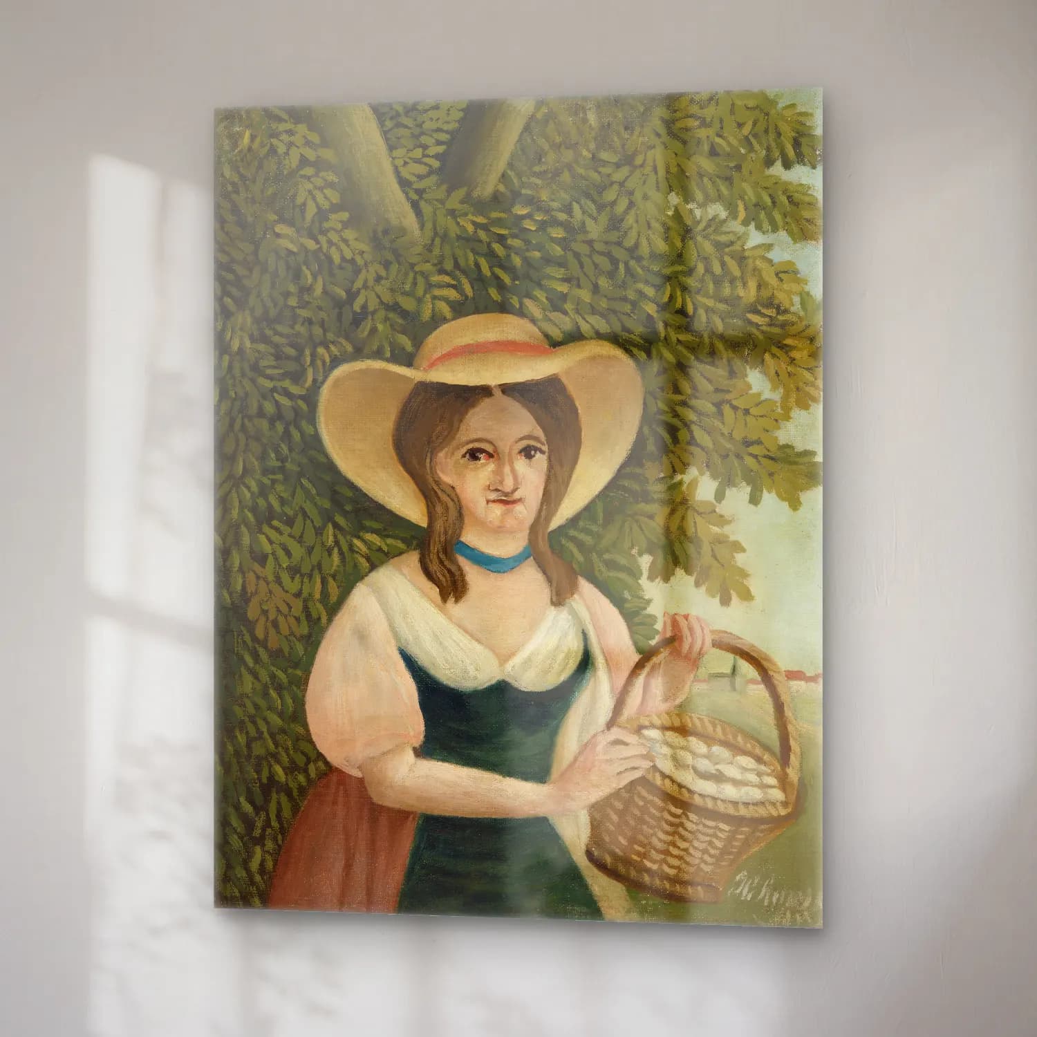 Henri Rousseau – Woman with Basket of Eggs (La Femme au panier d Åufs) cam tablo — sağ açıdan görünüm