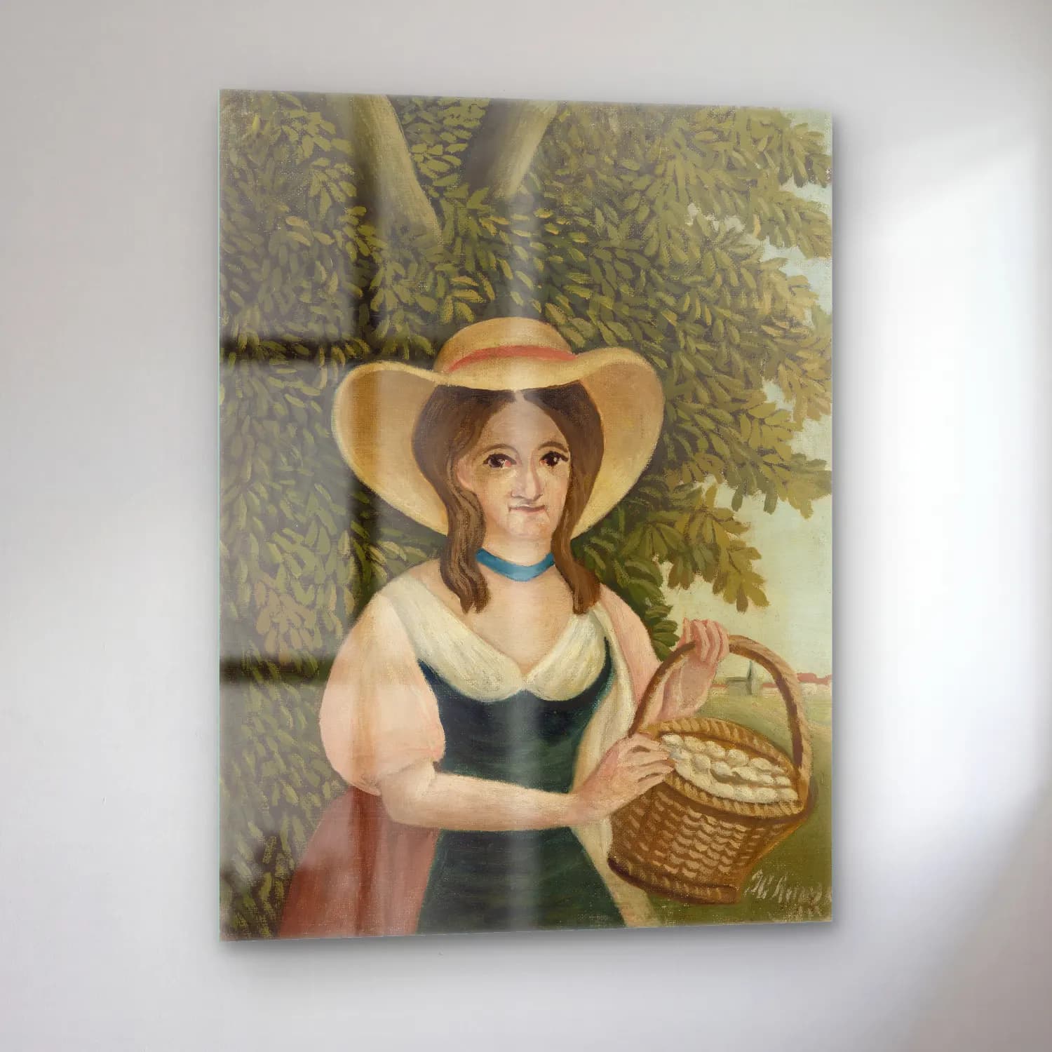 Henri Rousseau – Woman with Basket of Eggs (La Femme au panier d Åufs) cam tablo — sol açıdan görünüm
