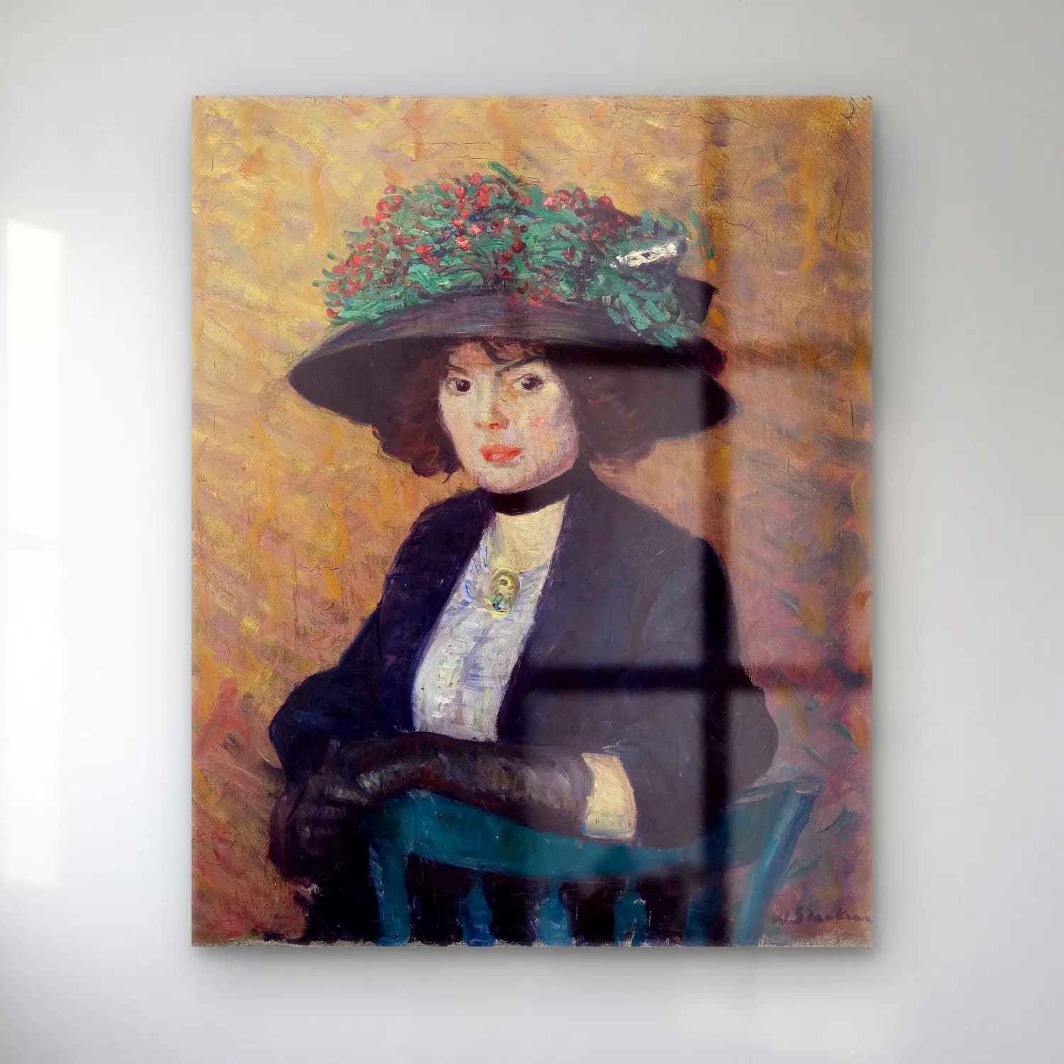 William James Glackens – Woman with Green Hat cam tablo — William James Glackens – Woman with Green Hat — empresyonist şapkalı kadın