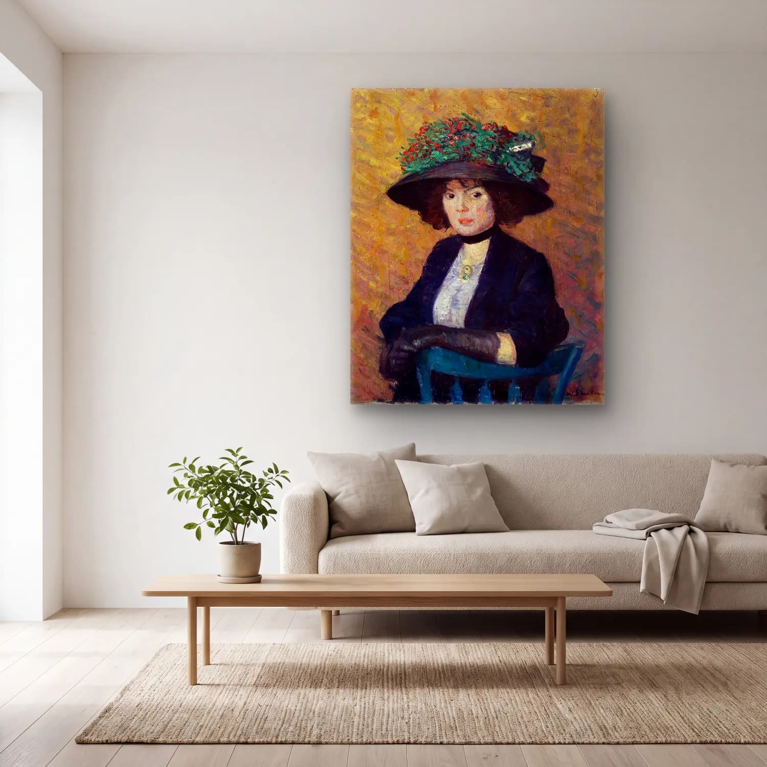 William James Glackens – Woman with Green Hat cam tablo — açık renk salonda