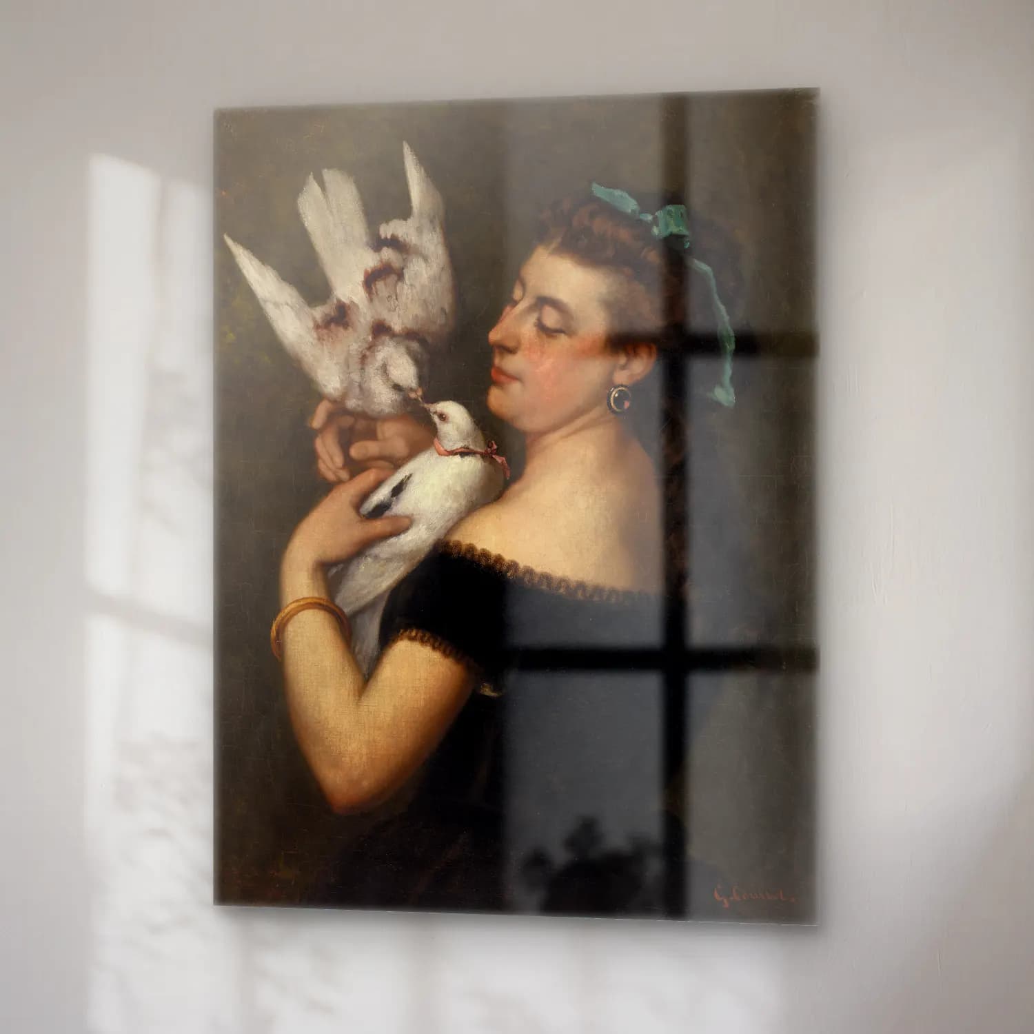 Gustave Courbet – Woman with Pigeons cam tablo — sağ açıdan görünüm