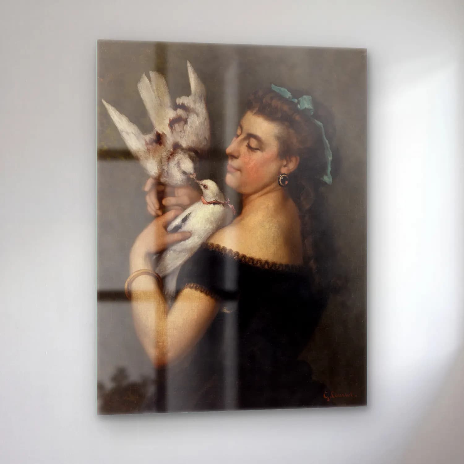 Gustave Courbet – Woman with Pigeons cam tablo — sol açıdan görünüm