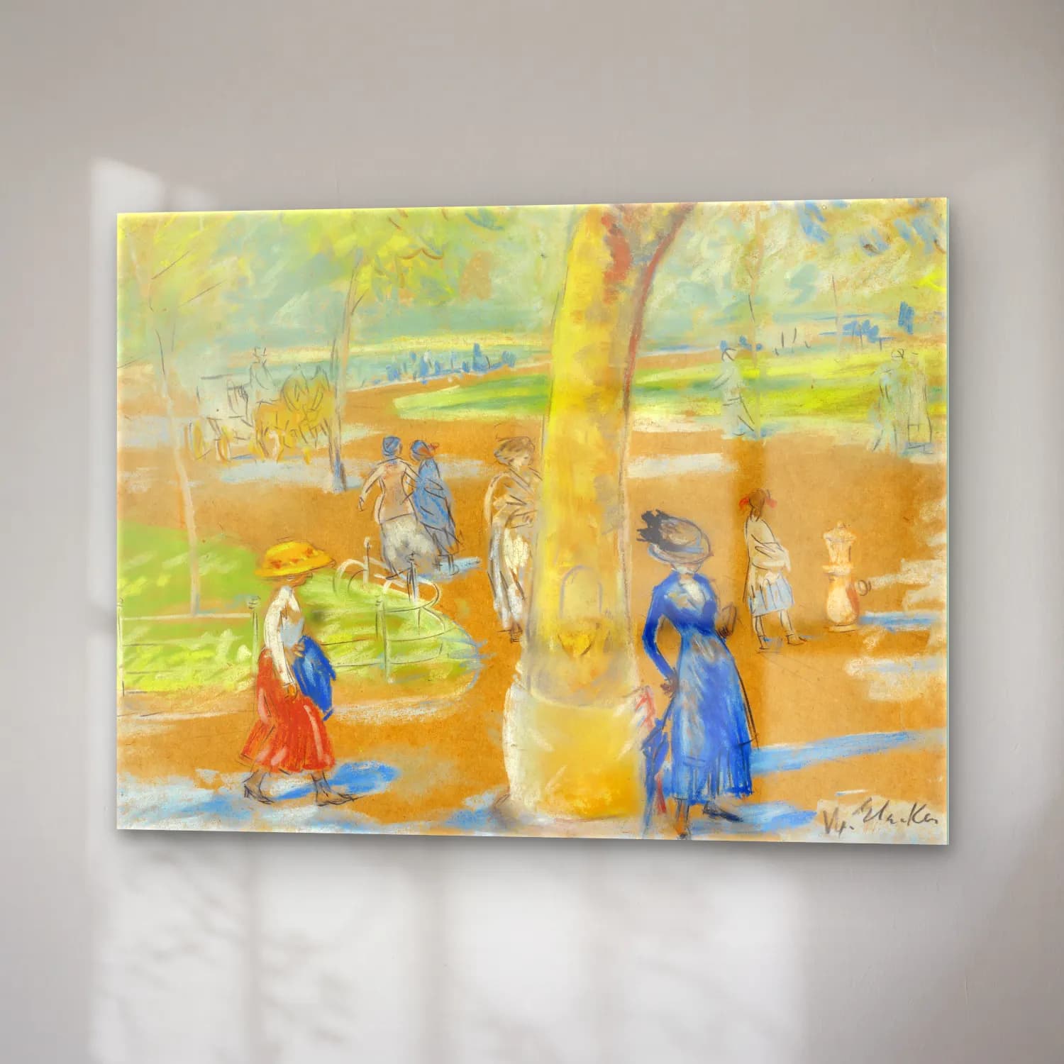 William James Glackens – Woman with Umbrella, Washington Square – Pastel Tonlar cam tablo — sağ açıdan görünüm