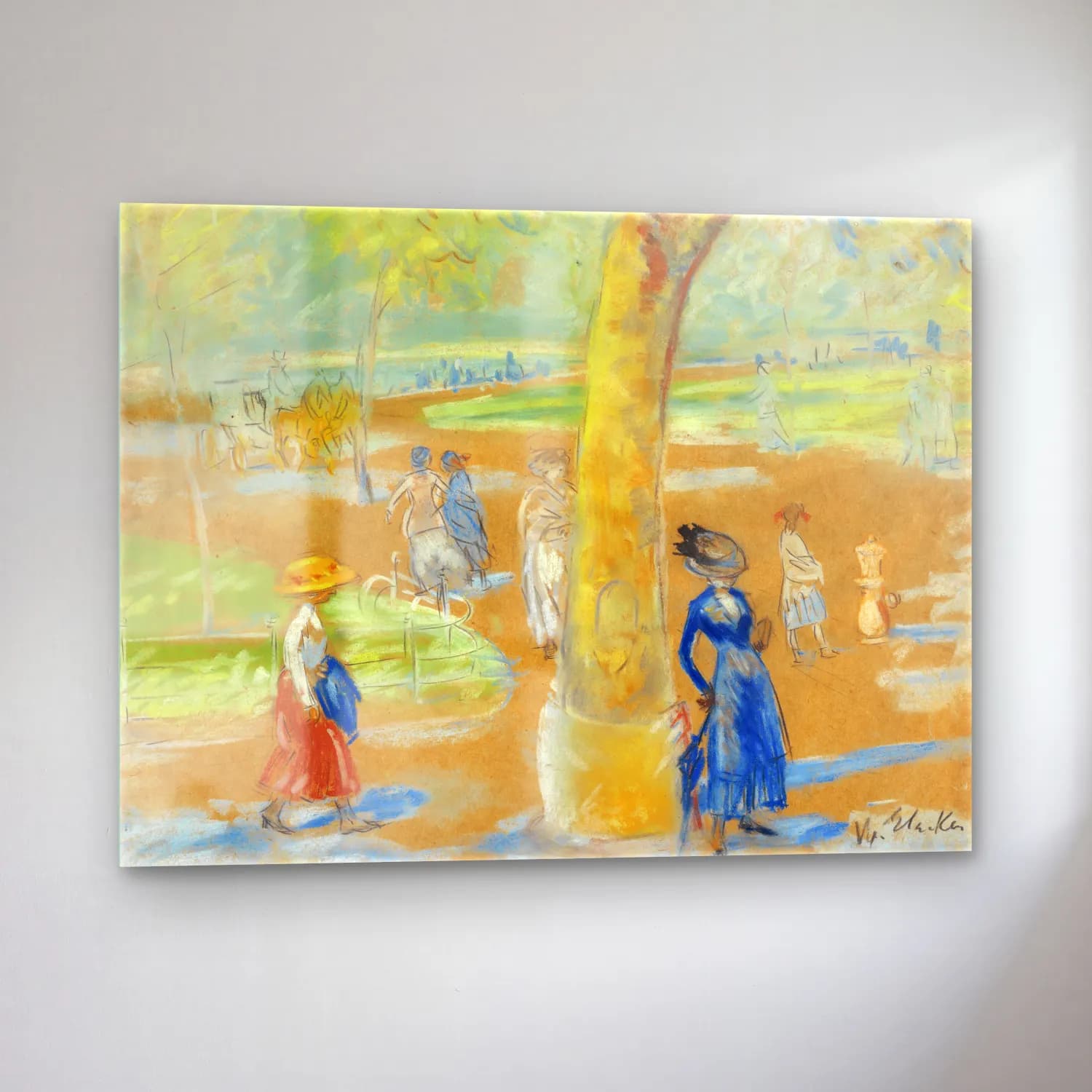William James Glackens – Woman with Umbrella, Washington Square – Pastel Tonlar cam tablo — sol açıdan görünüm