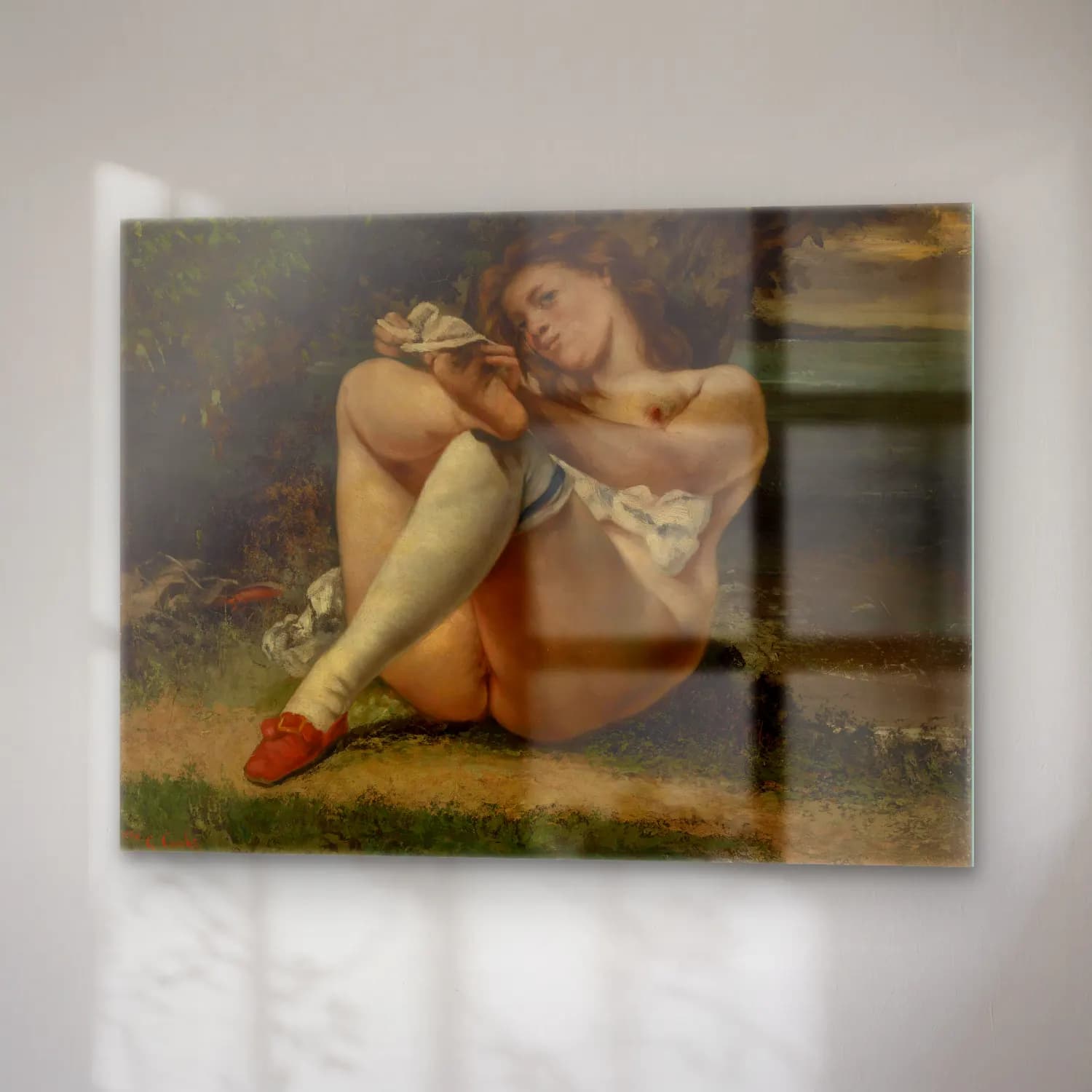 Gustave Courbet – Woman with White Stockings (La Femme aux bas blancs) cam tablo — sağ açıdan görünüm
