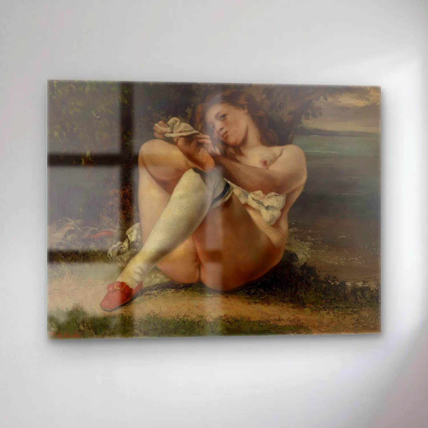 Gustave Courbet – Woman with White Stockings (La Femme aux bas blancs) cam tablo — sol açıdan görünüm
