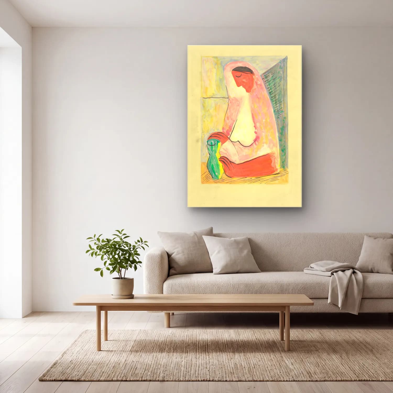 Mikuláš Galanda – Woman with a vase cam tablo — açık renk salonda