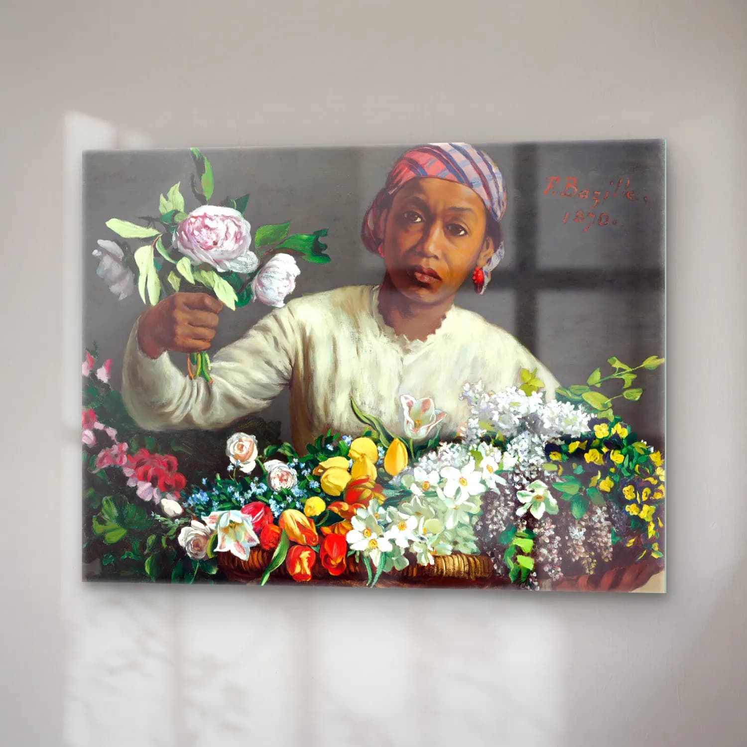 Frédéric Bazille – Young Woman with Peonies cam tablo — sağ açıdan görünüm