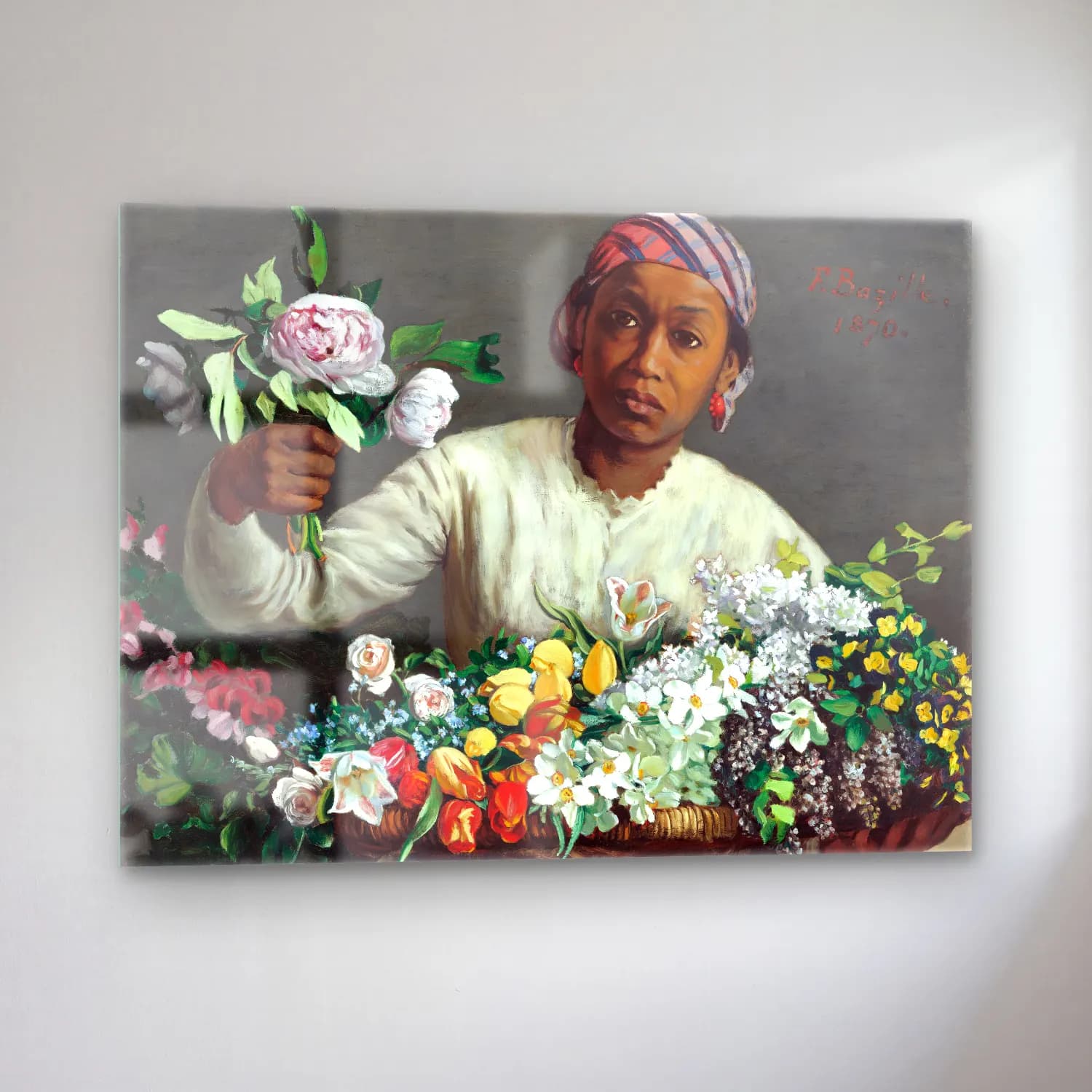 Frédéric Bazille – Young Woman with Peonies cam tablo — sol açıdan görünüm