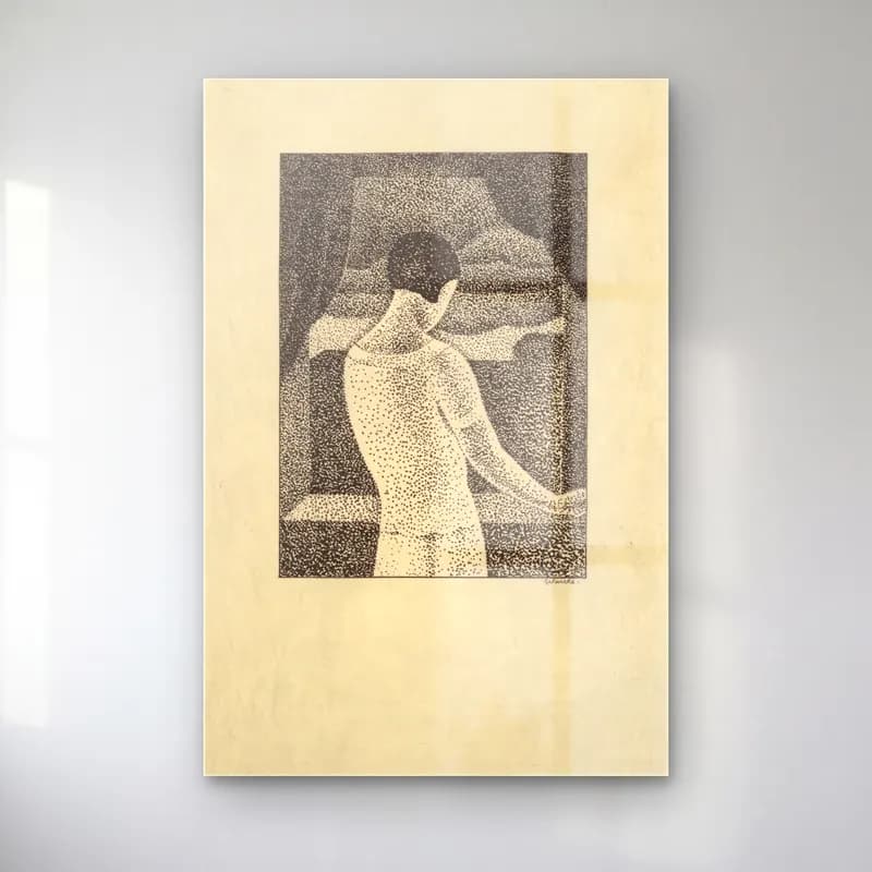 Mikuláš Galanda – Woman at the window cam tablo — Mikuláš Galanda – Woman at the window — siyah beyaz figür çalışması