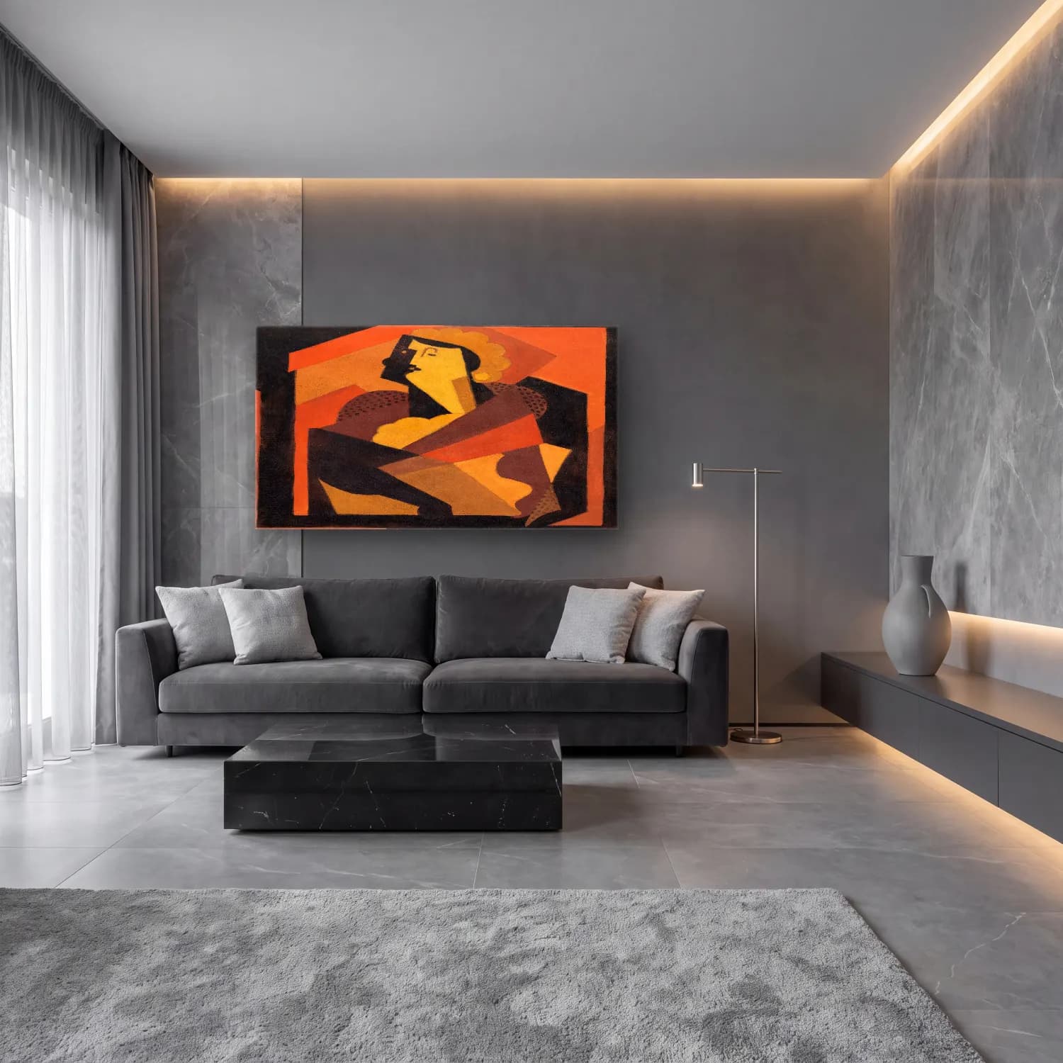 Modern Soyut Kadın Portresi No. 4 cam tablo — lüks salon duvarında