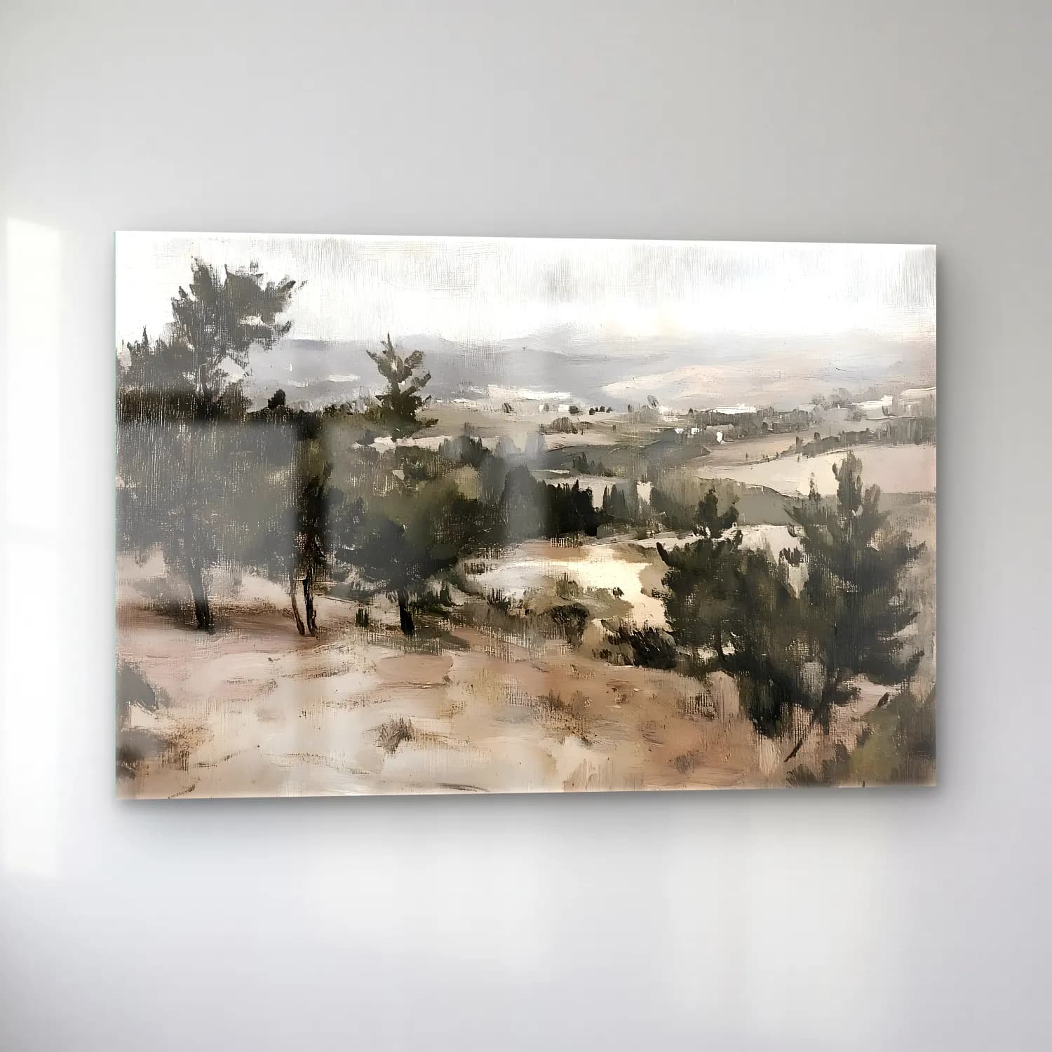 Yağlı Boya Karlı Kış Manzarası No. 73 cam tablo — sol açıdan görünüm
