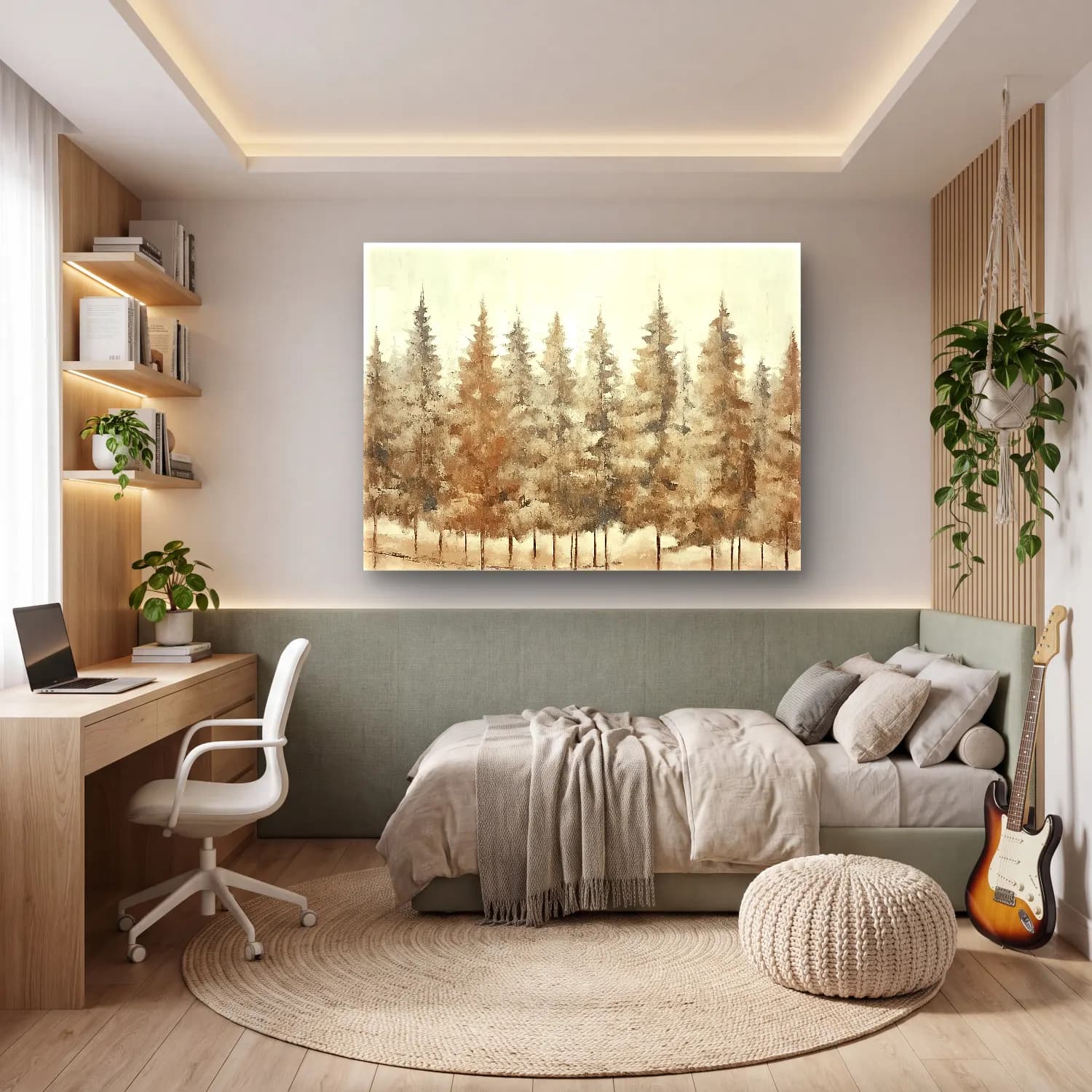 Yağlı Boya Orman No. 34 cam tablo — genç odasında