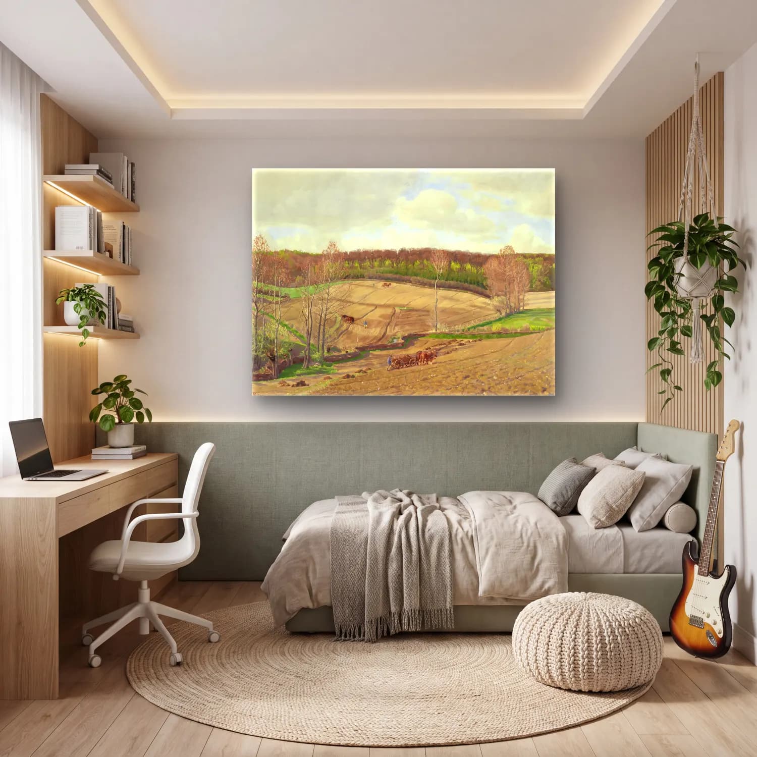 Yağlı Boya Kır Evi No. 75 cam tablo — genç odasında