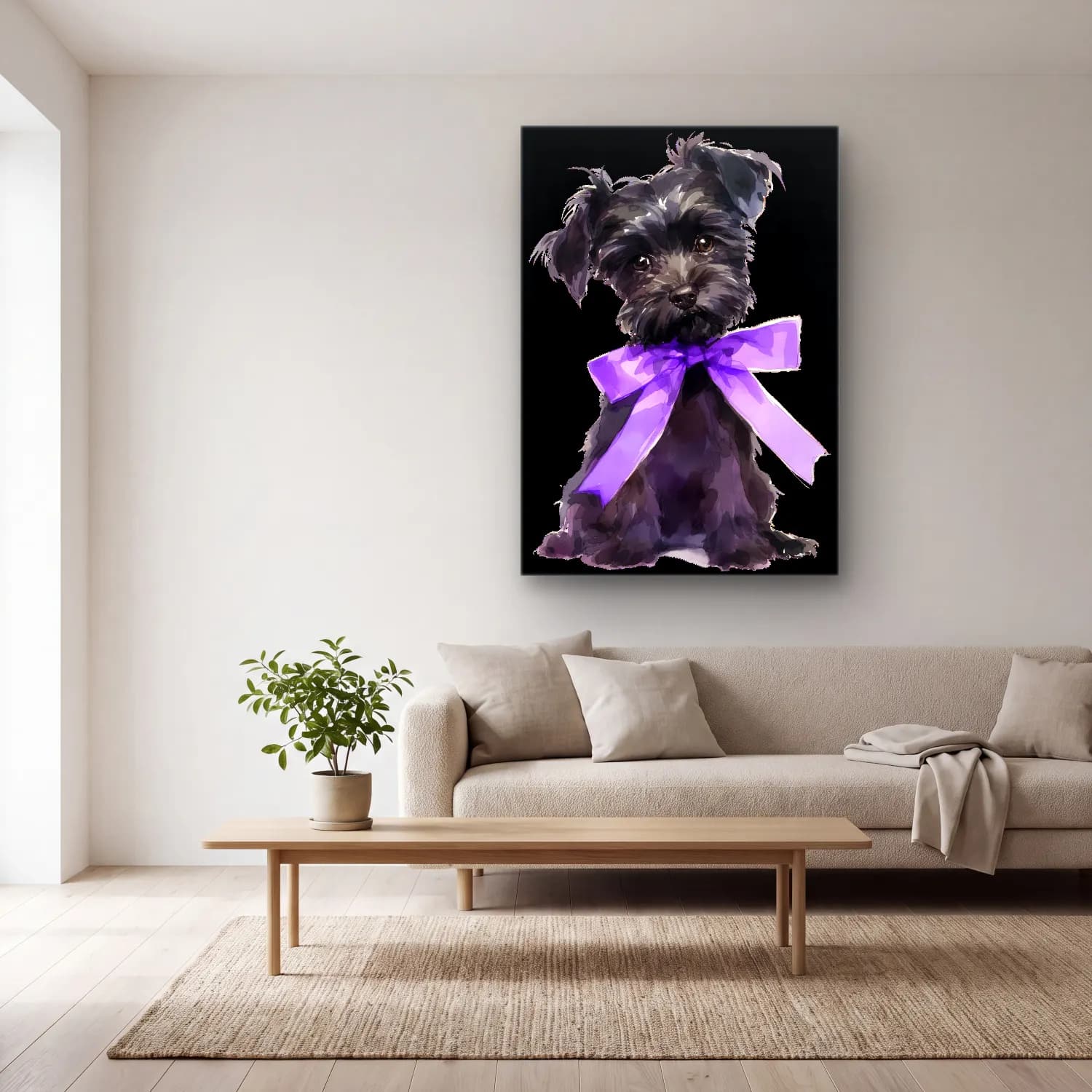 Sevimli İllüstrasyon Köpek No. 7 cam tablo — açık renk salonda