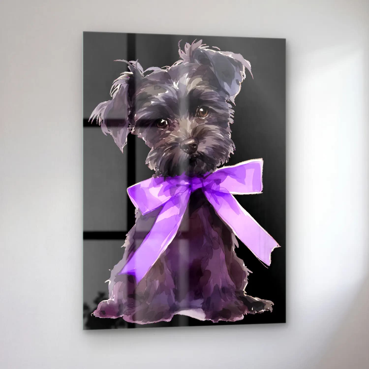 Sevimli İllüstrasyon Köpek No. 7 cam tablo — sol açıdan görünüm