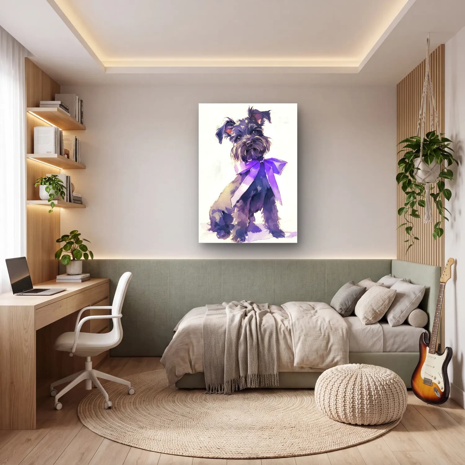 Suluboya Köpek cam tablo — genç odasında