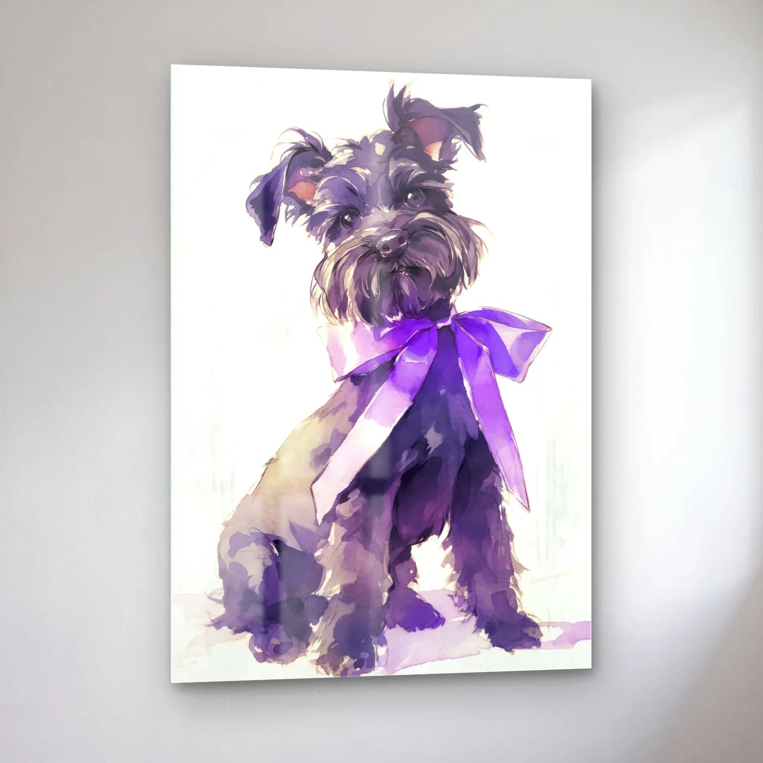 Suluboya Köpek cam tablo — sol açıdan görünüm