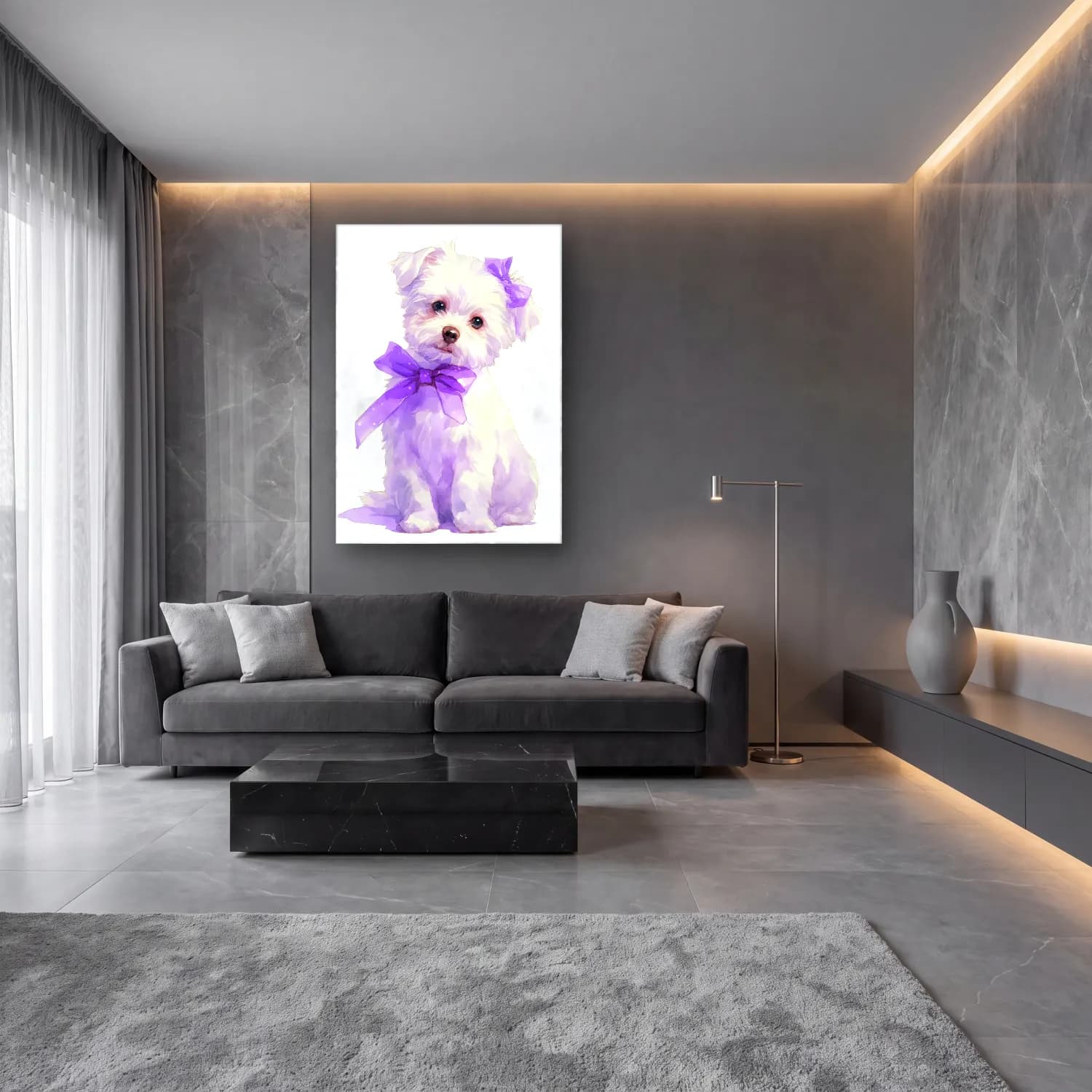 Sevimli İllüstrasyon Köpek cam tablo — lüks salon duvarında