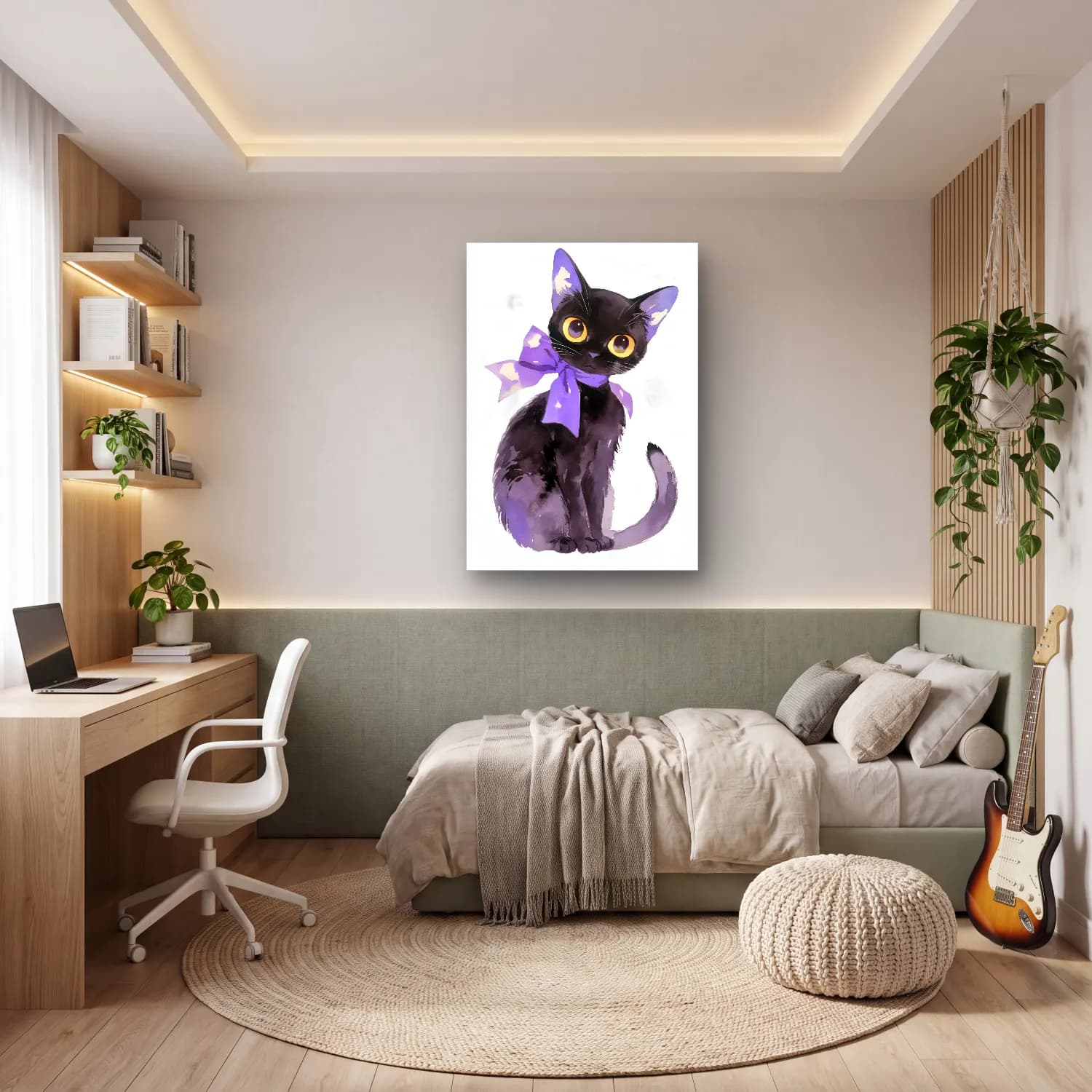 Sevimli İllüstrasyon Kedi No. 13 cam tablo — genç odasında
