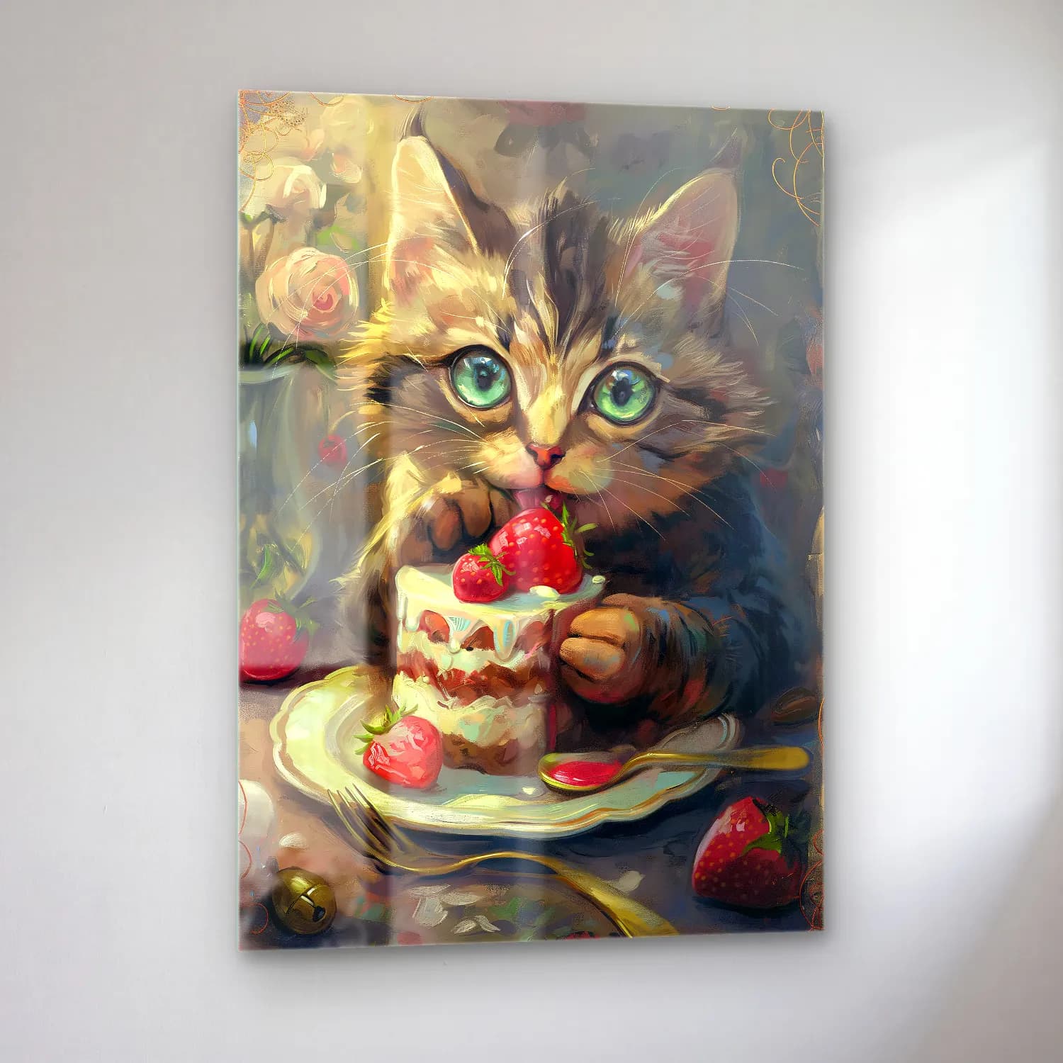 Sevimli İllüstrasyon Kedi No. 16 cam tablo — sol açıdan görünüm