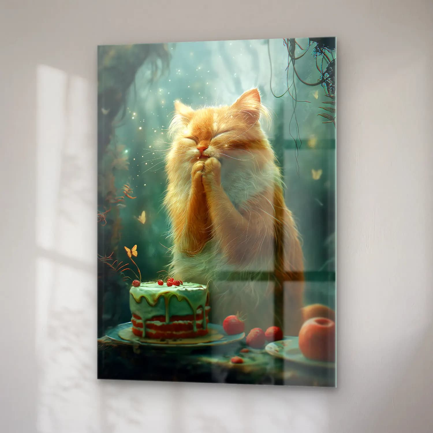Sevimli İllüstrasyon Kedi No. 17 cam tablo — sağ açıdan görünüm