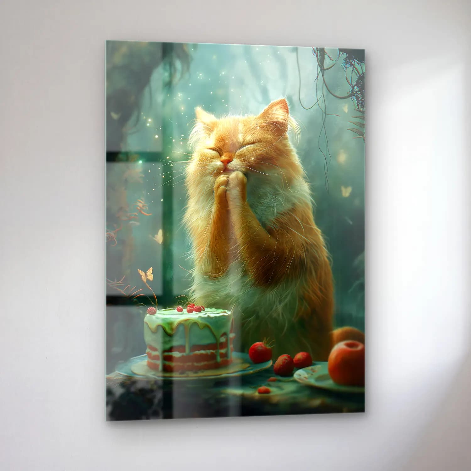 Sevimli İllüstrasyon Kedi No. 17 cam tablo — sol açıdan görünüm