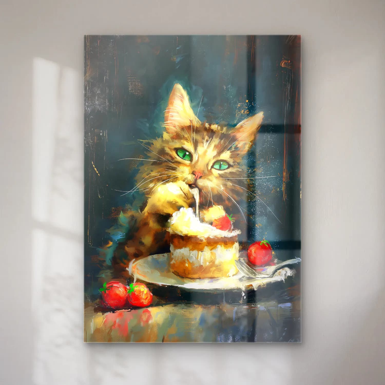 Yağlı Boya Kedi – Pastel Tonlar cam tablo — Yağlı Boya Kedi – Pastel Tonlar — yağlı boya kedi