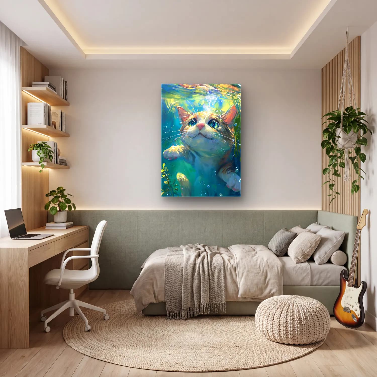 Sevimli İllüstrasyon Kedi No. 20 cam tablo — genç odasında