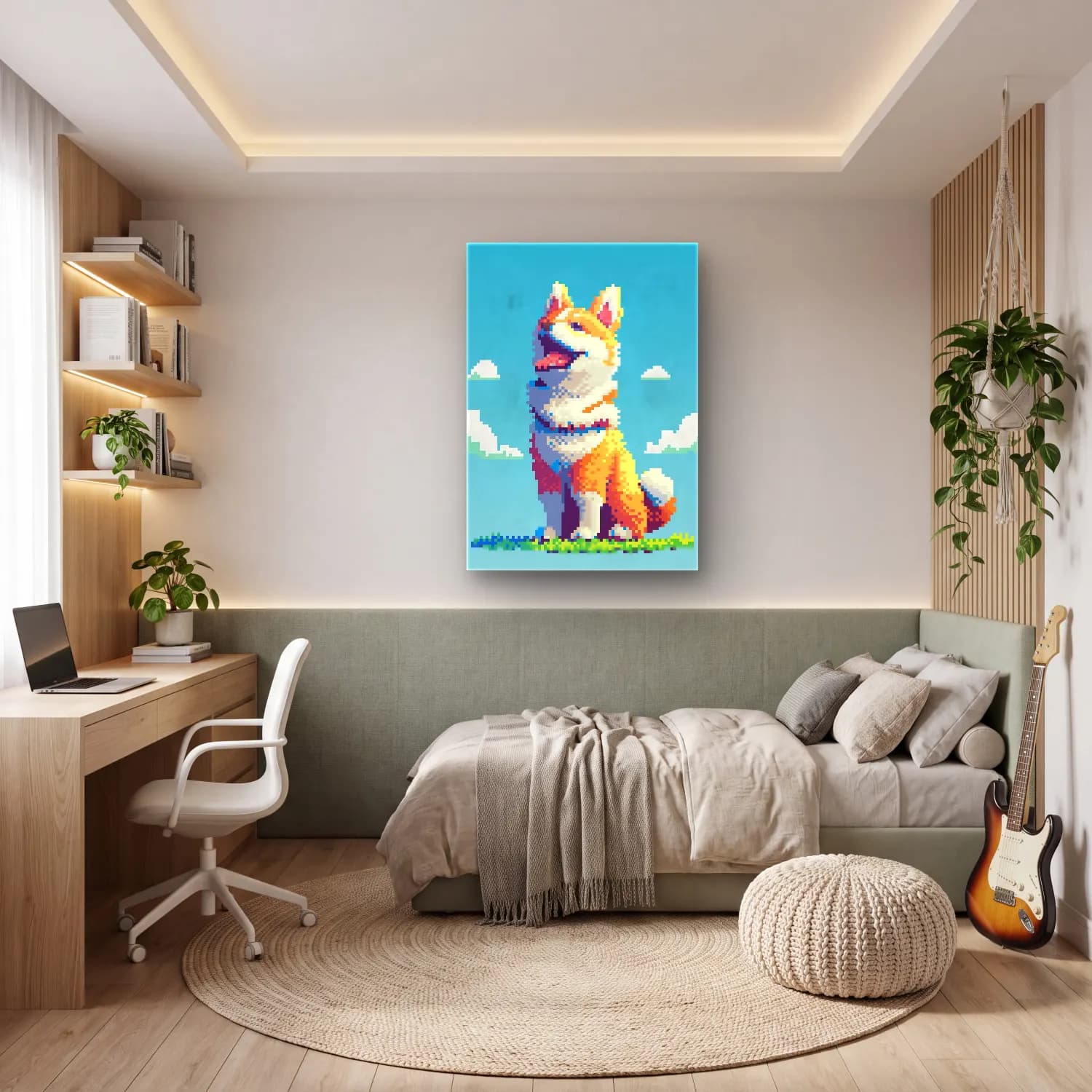Sevimli İllüstrasyon Köpek No. 28 cam tablo — genç odasında