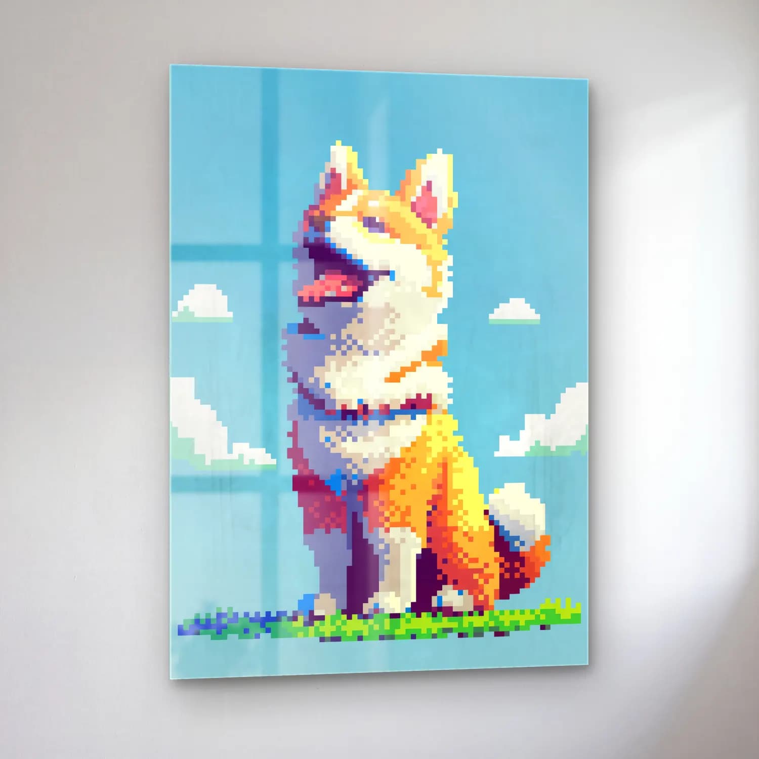 Sevimli İllüstrasyon Köpek No. 28 cam tablo — sol açıdan görünüm