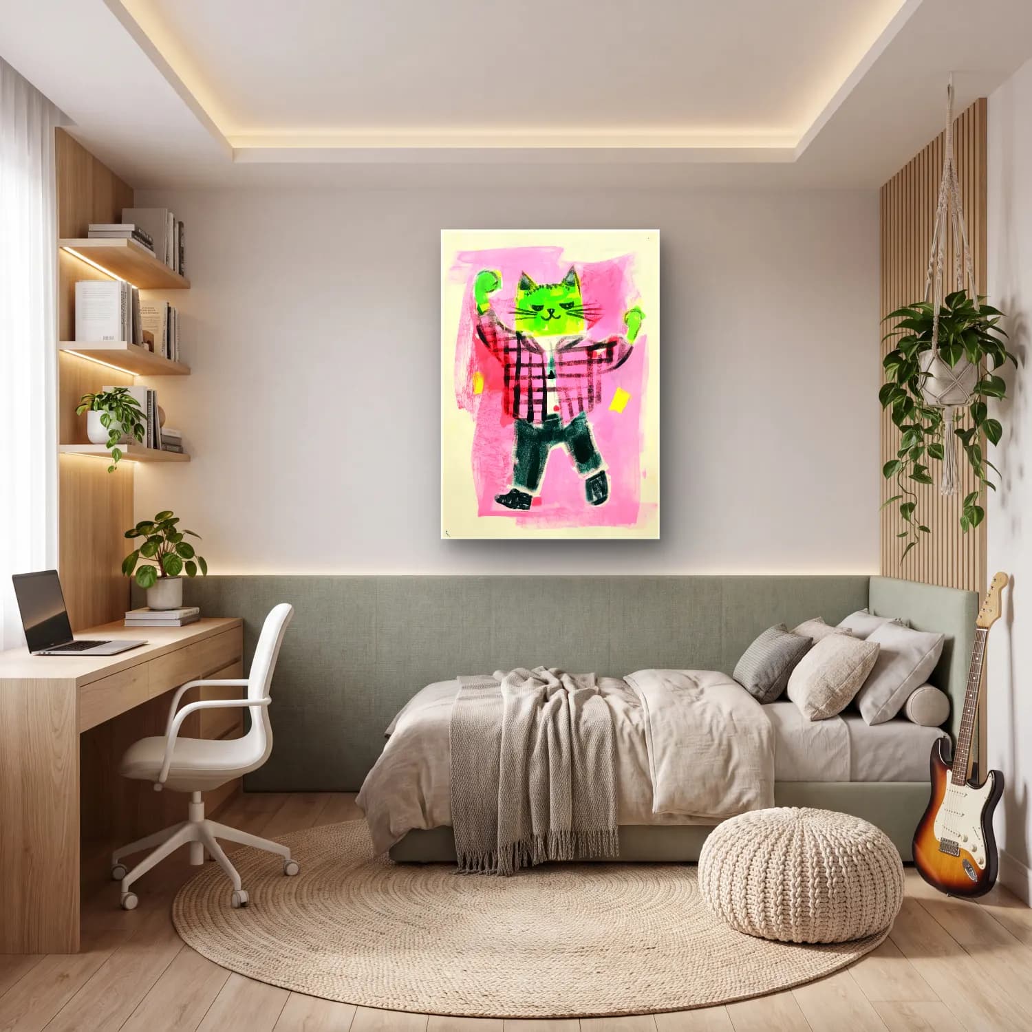 Maksimalist Kedi – Pembe Tonlar cam tablo — genç odasında