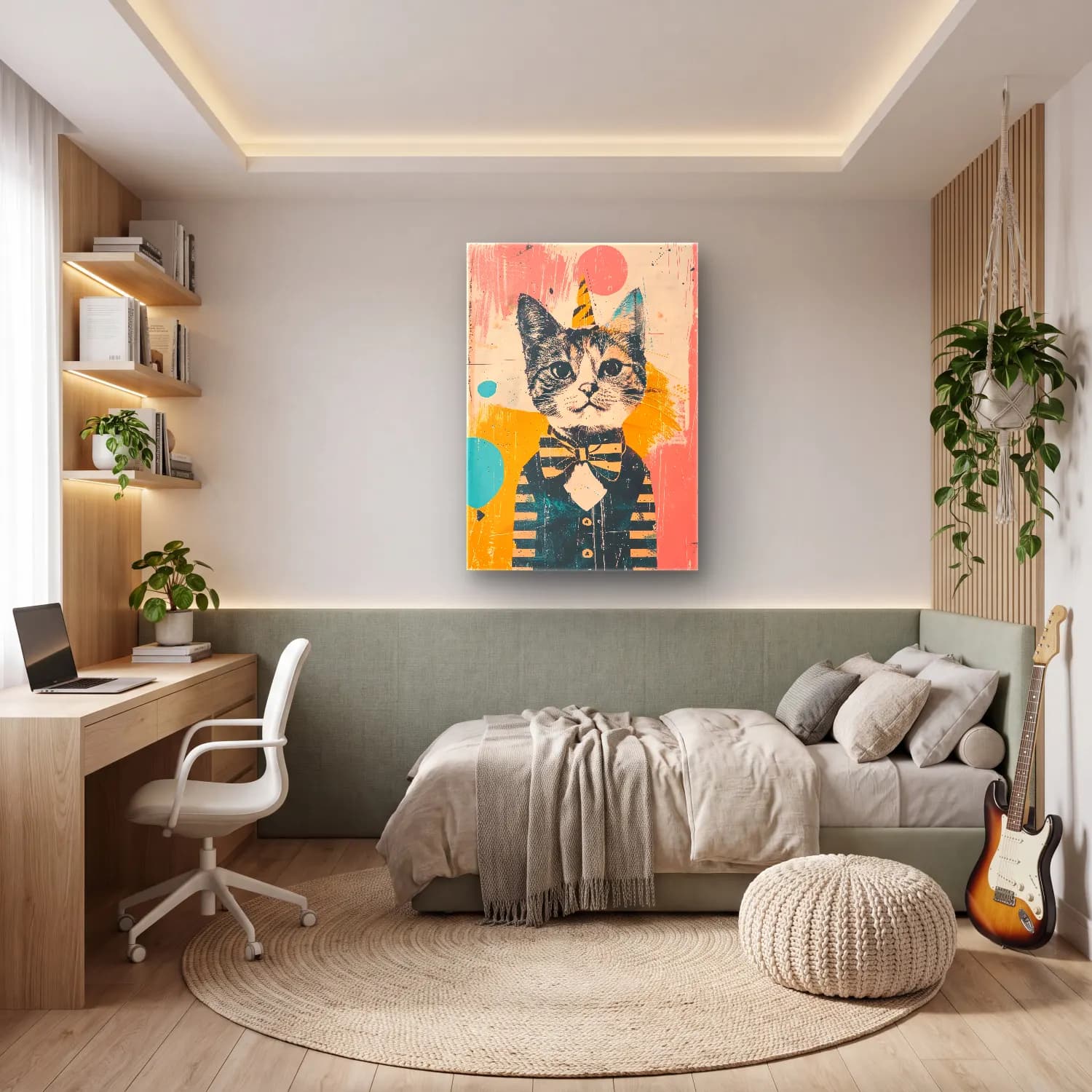 Maksimalist Kedi No. 8 cam tablo — genç odasında