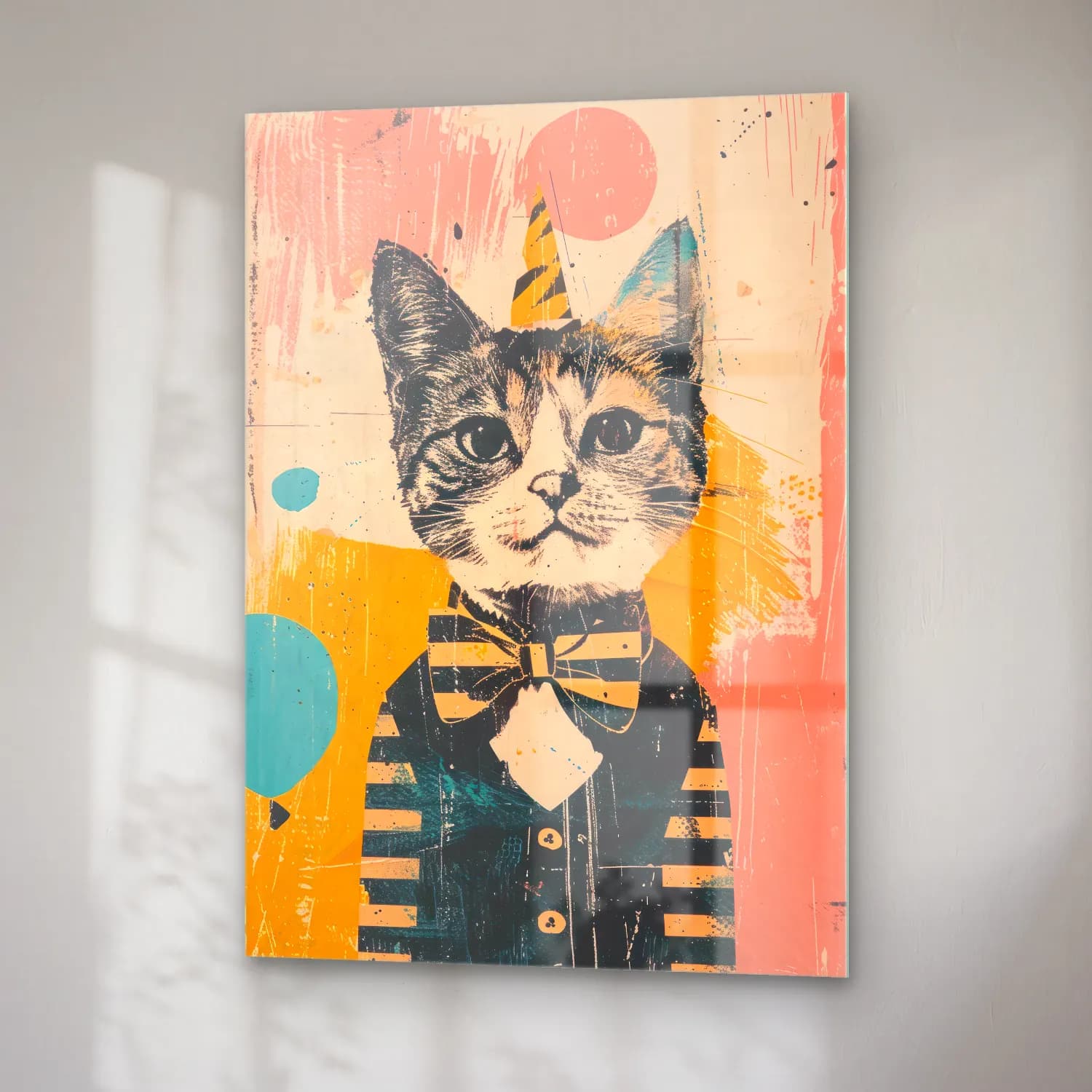 Maksimalist Kedi No. 8 cam tablo — sağ açıdan görünüm