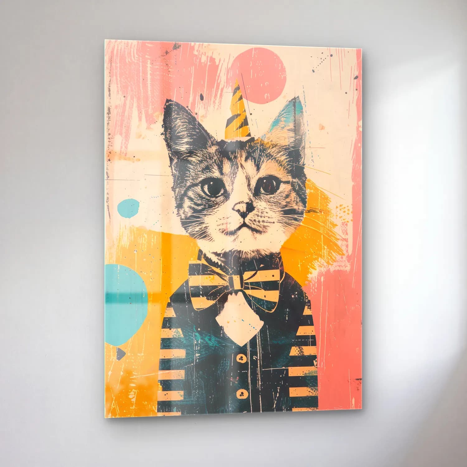 Maksimalist Kedi No. 8 cam tablo — sol açıdan görünüm