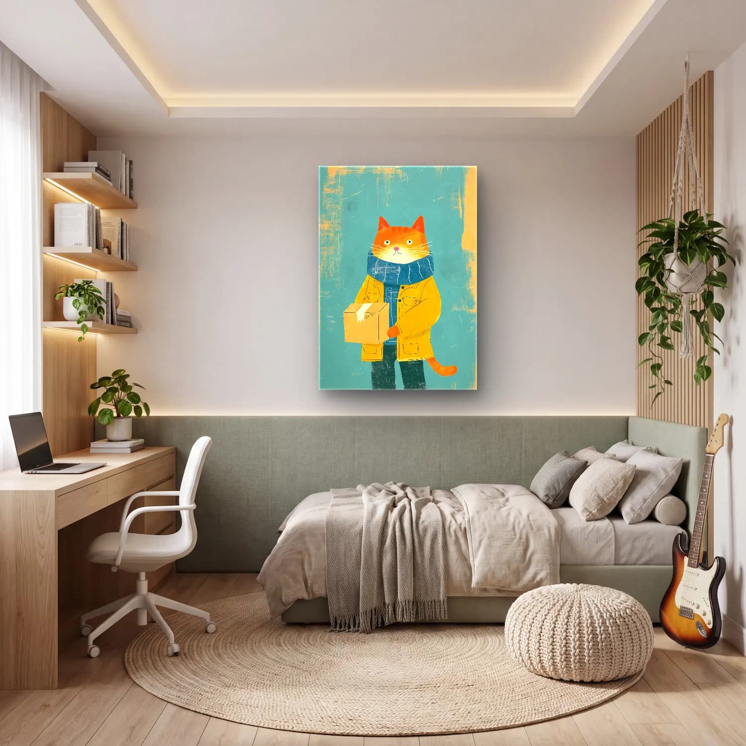 Sevimli İllüstrasyon Kedi No. 33 cam tablo — genç odasında