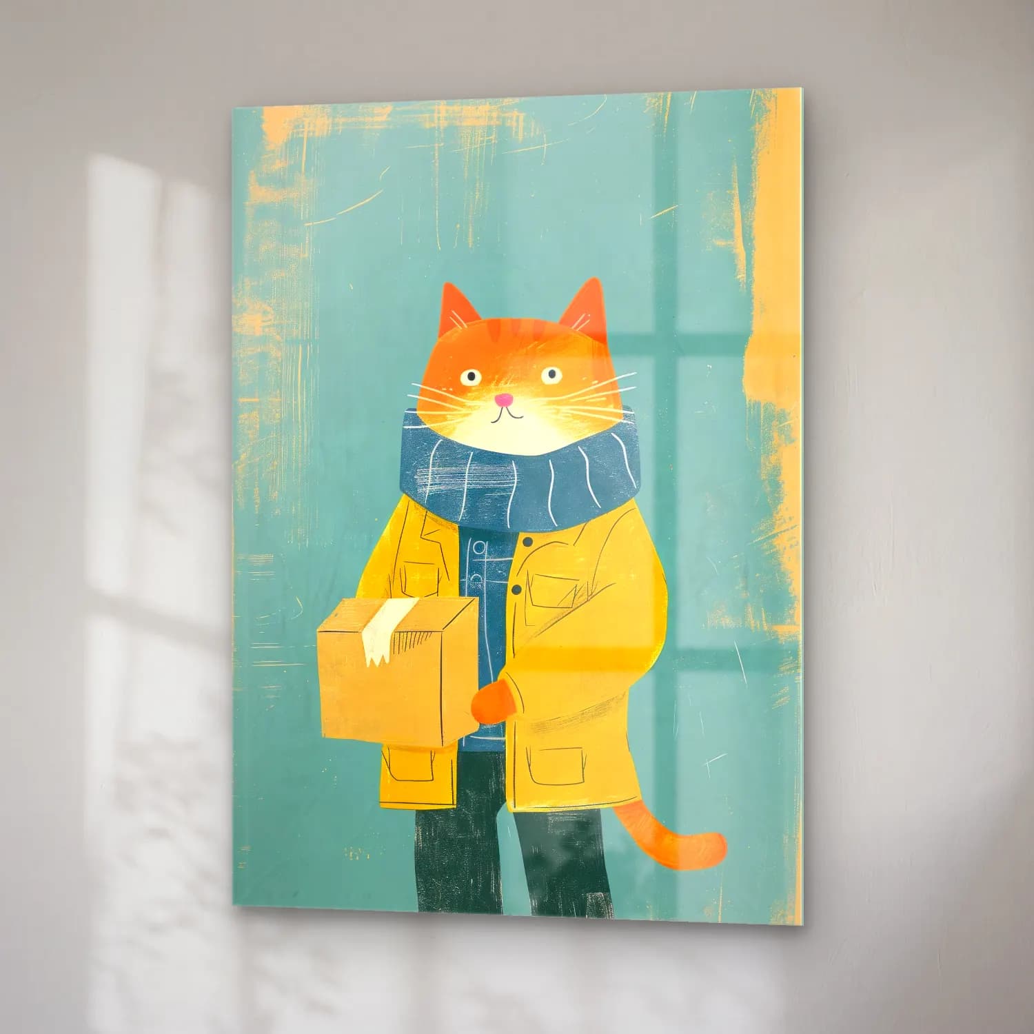 Sevimli İllüstrasyon Kedi No. 33 cam tablo — sağ açıdan görünüm