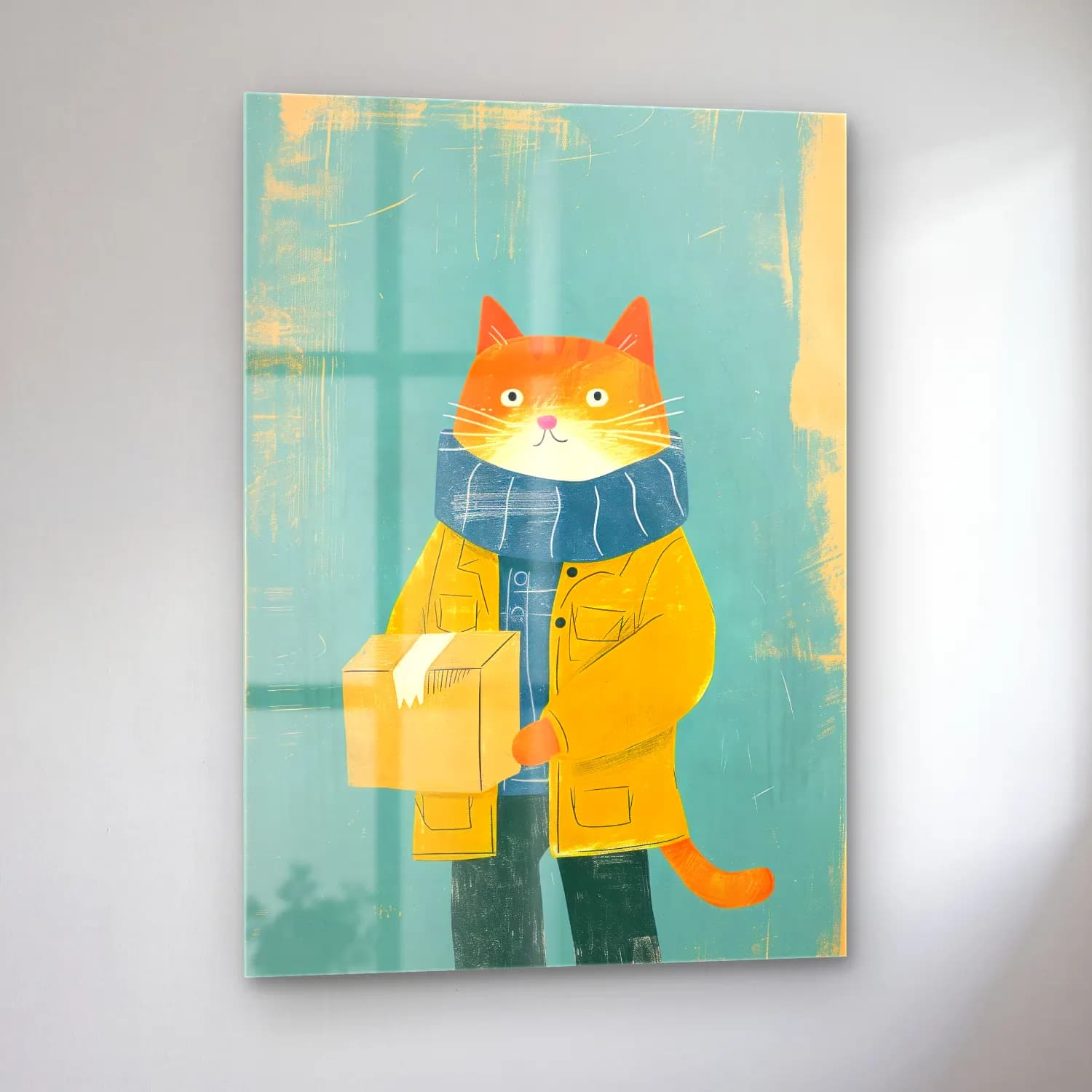 Sevimli İllüstrasyon Kedi No. 33 cam tablo — sol açıdan görünüm