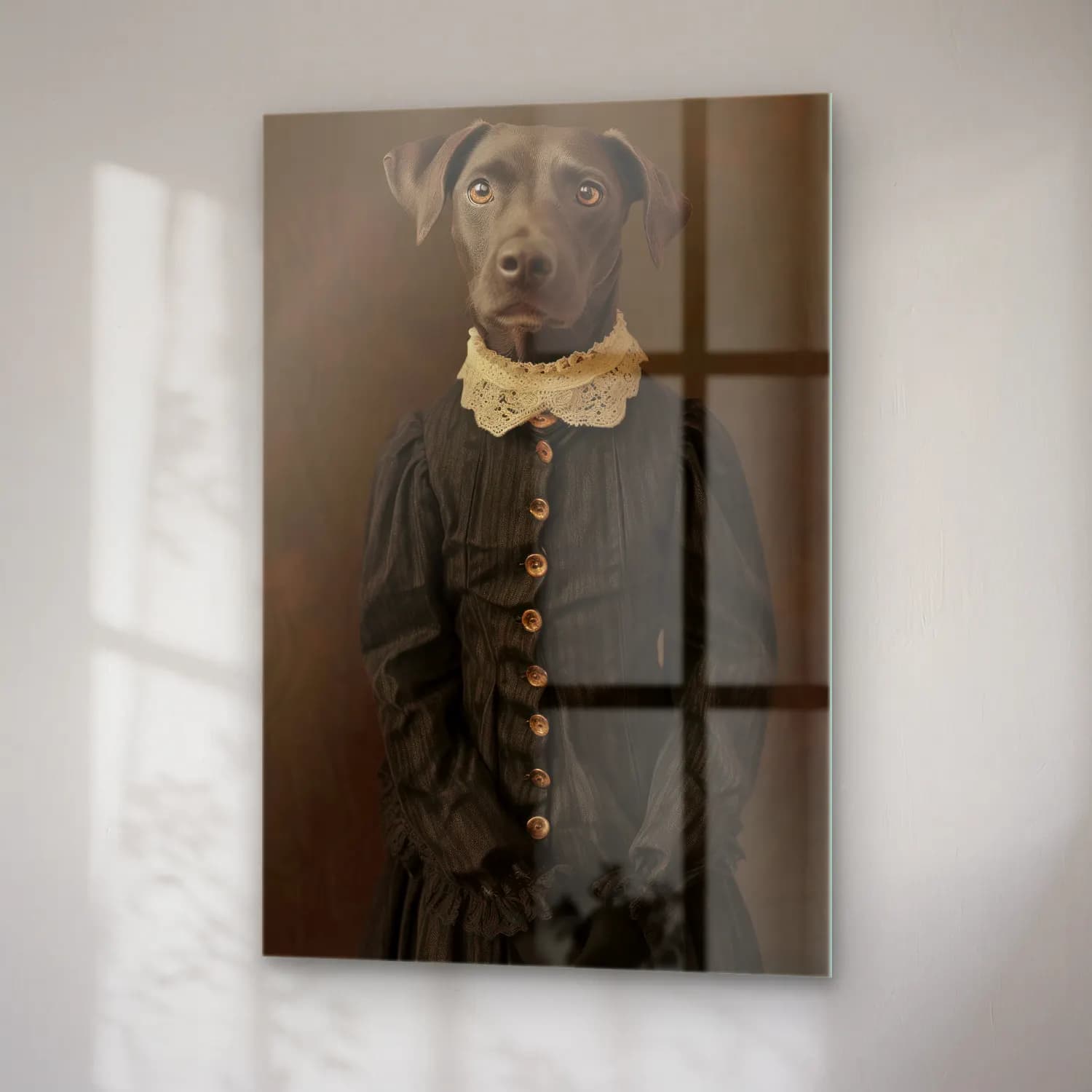 Siyah Beyaz Köpek No. 5 cam tablo — sağ açıdan görünüm
